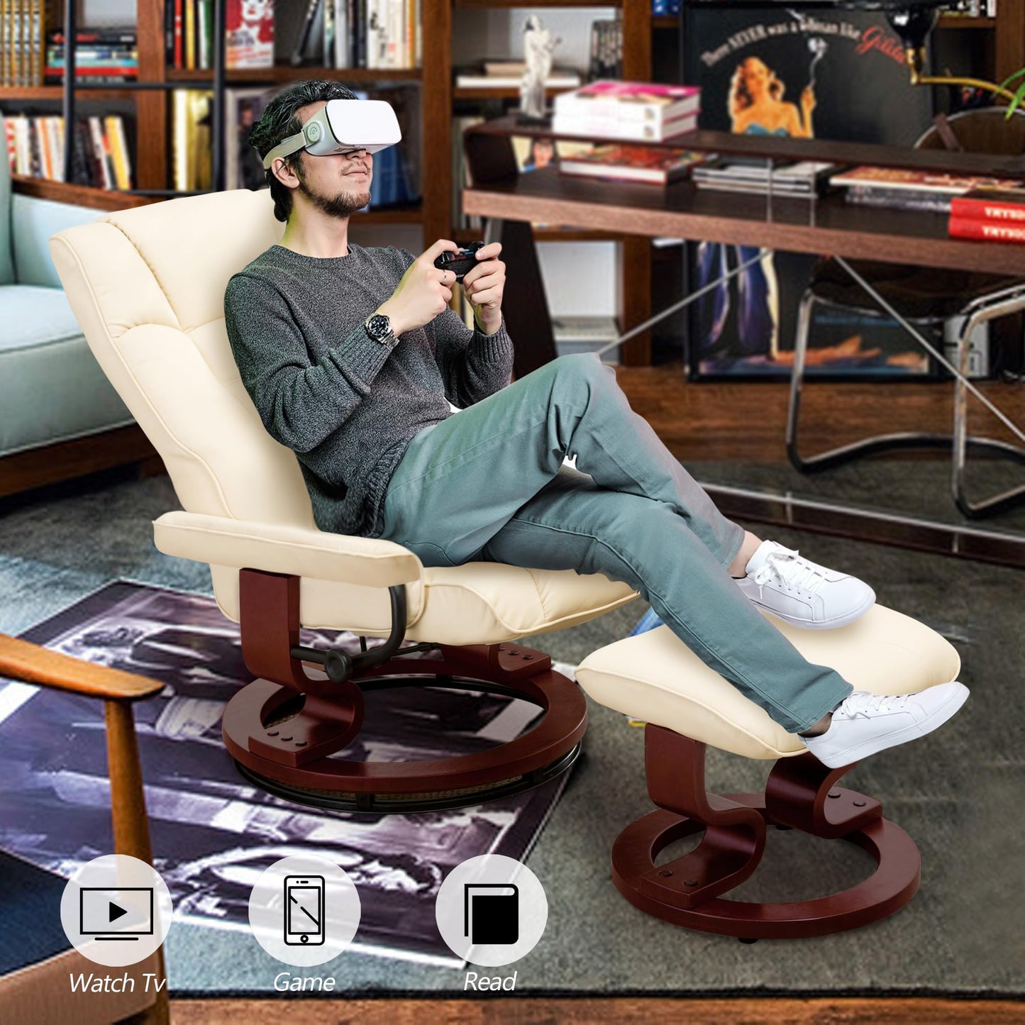 Manual Swivel Ergonomic Recliner with Ottoman