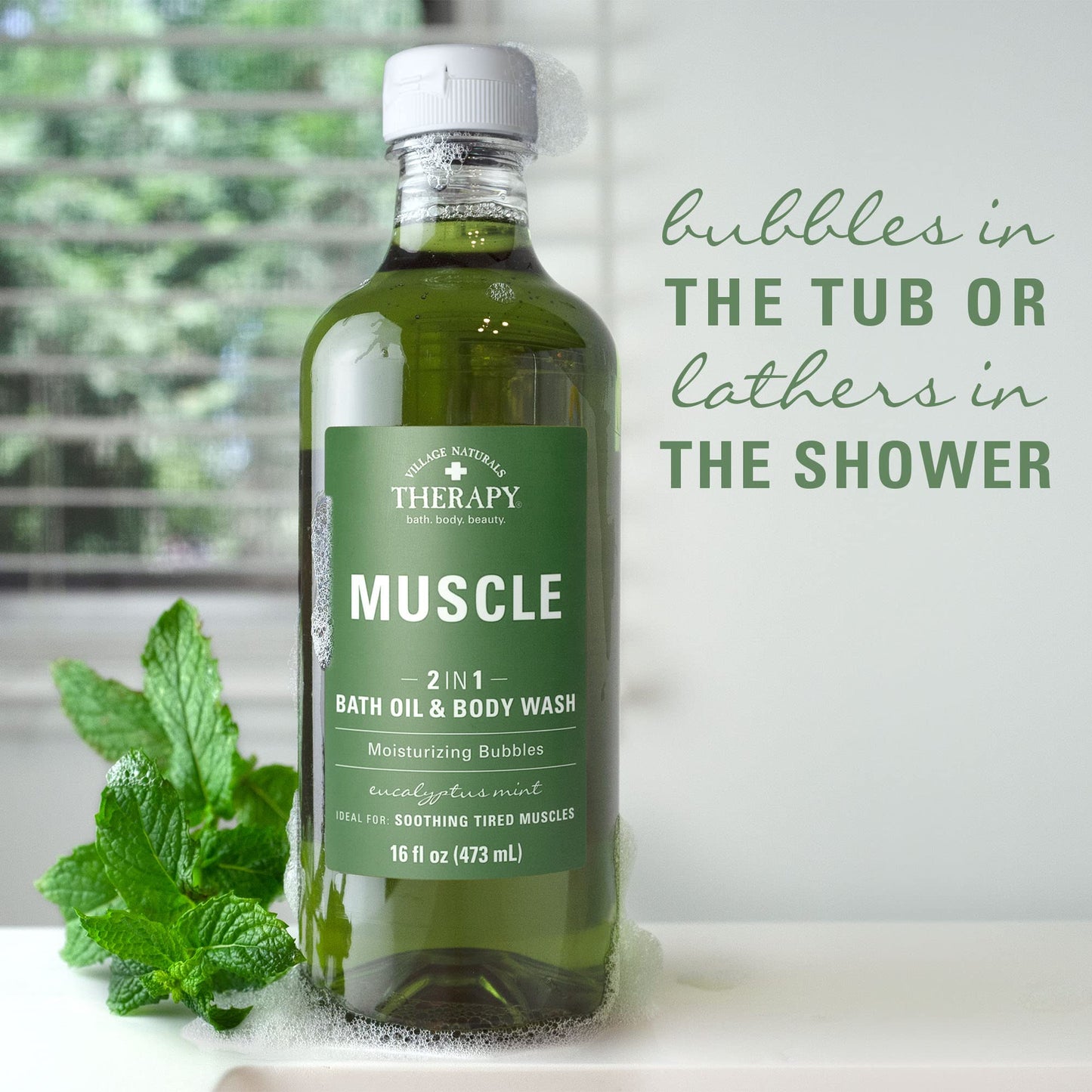 Village Naturals Therapy, Foaming Bath Oil and Body Wash, Eucalyptus Mint Scent, 2 Pack