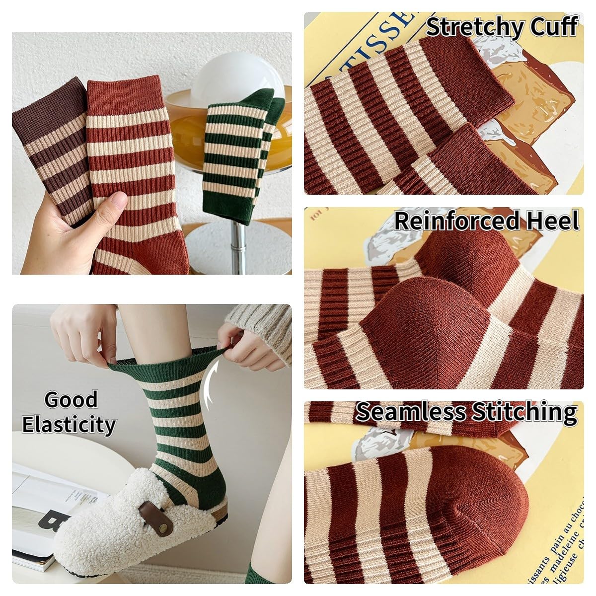 Retro Style Striped Socks - 5 Pairs