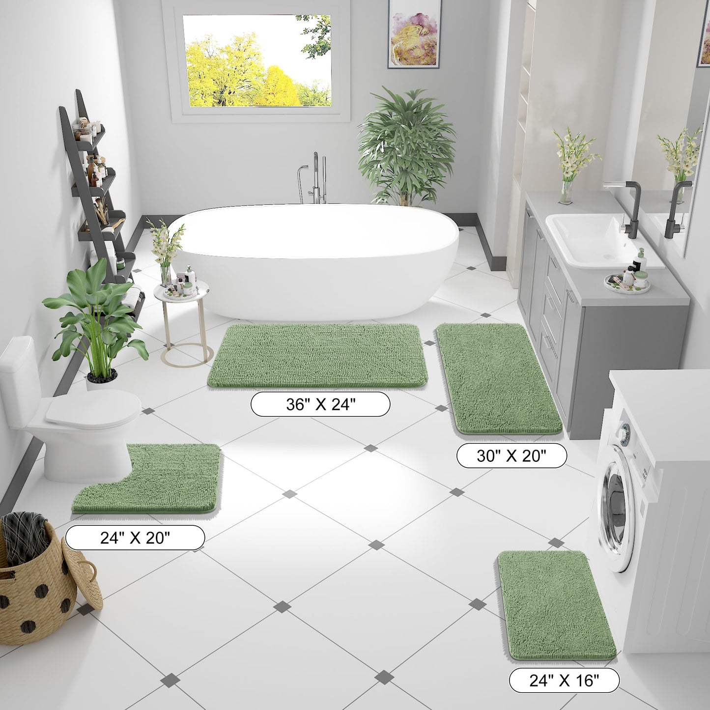 *OLANLY Bathroom Rugs 36x24, Extra Soft Absorbent Chenille Bath Rugs, Rubber Backing Quick Dry, Machine Washable Bath Mats for Bathroom Floor, Tub and Shower, Home Decor Accessories, Sage Green