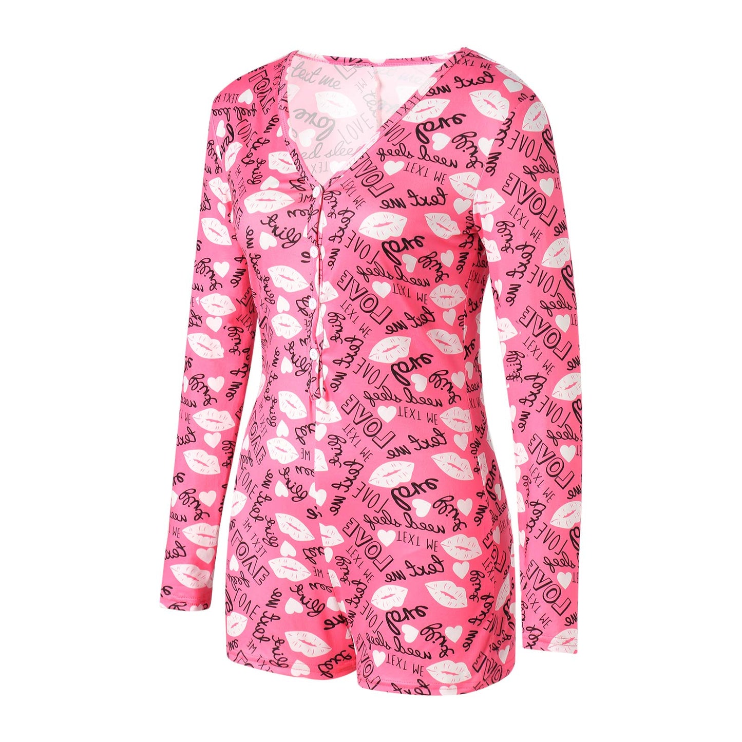 Women's 'Pink Kisses' Long Sleeve Onesie Pajama Romper