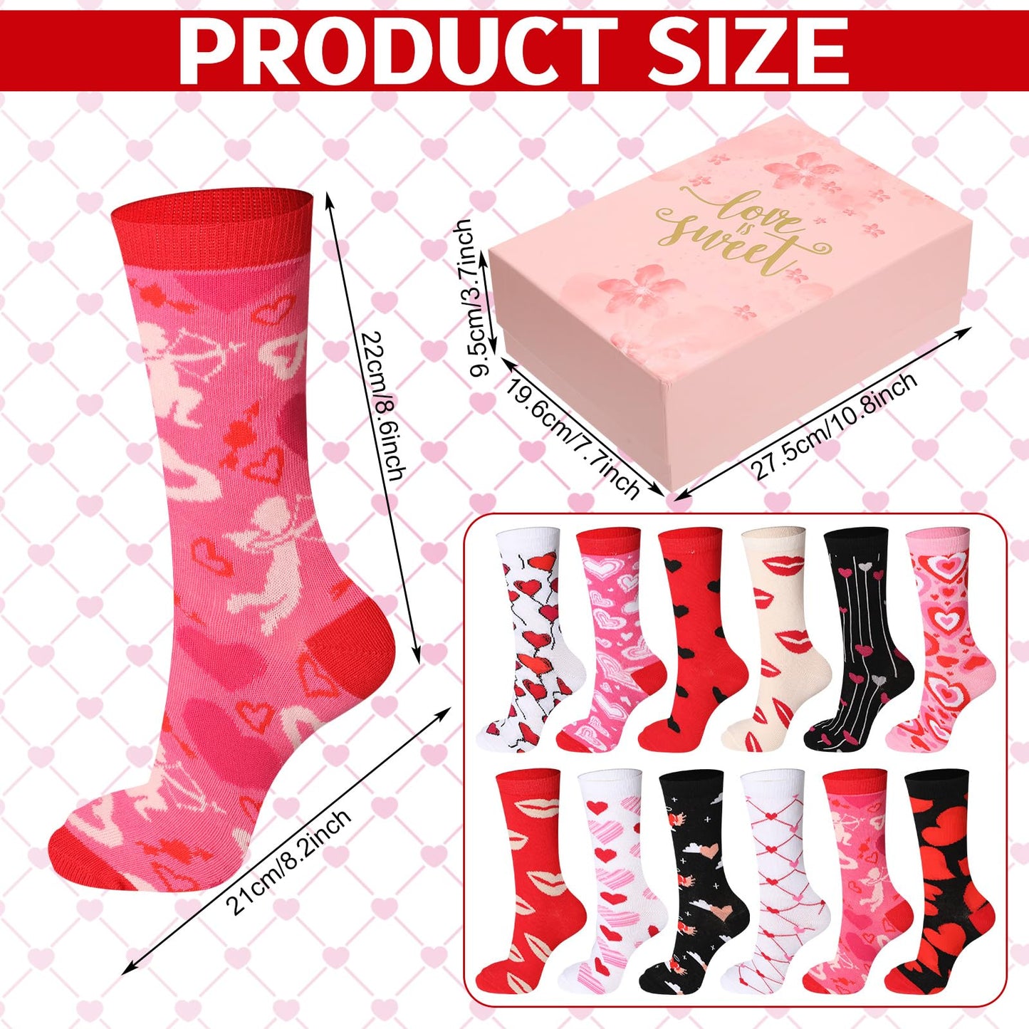 Women's Valentine's Day Socks with Gift Box- 24 Pairs