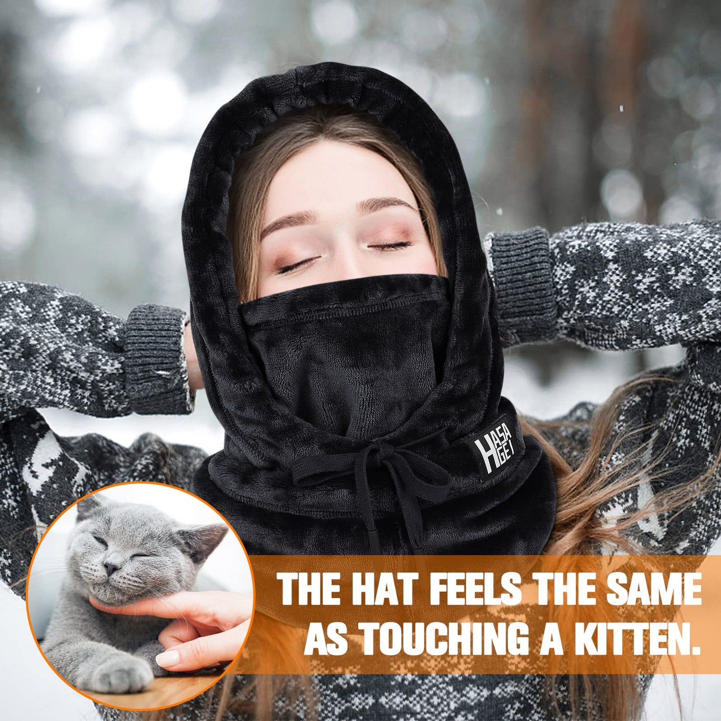 *HASAGEI Ski Mask for Women Balaclava Women Men Windproof Thermal Hood Winter Neck Warmer with Plush Black