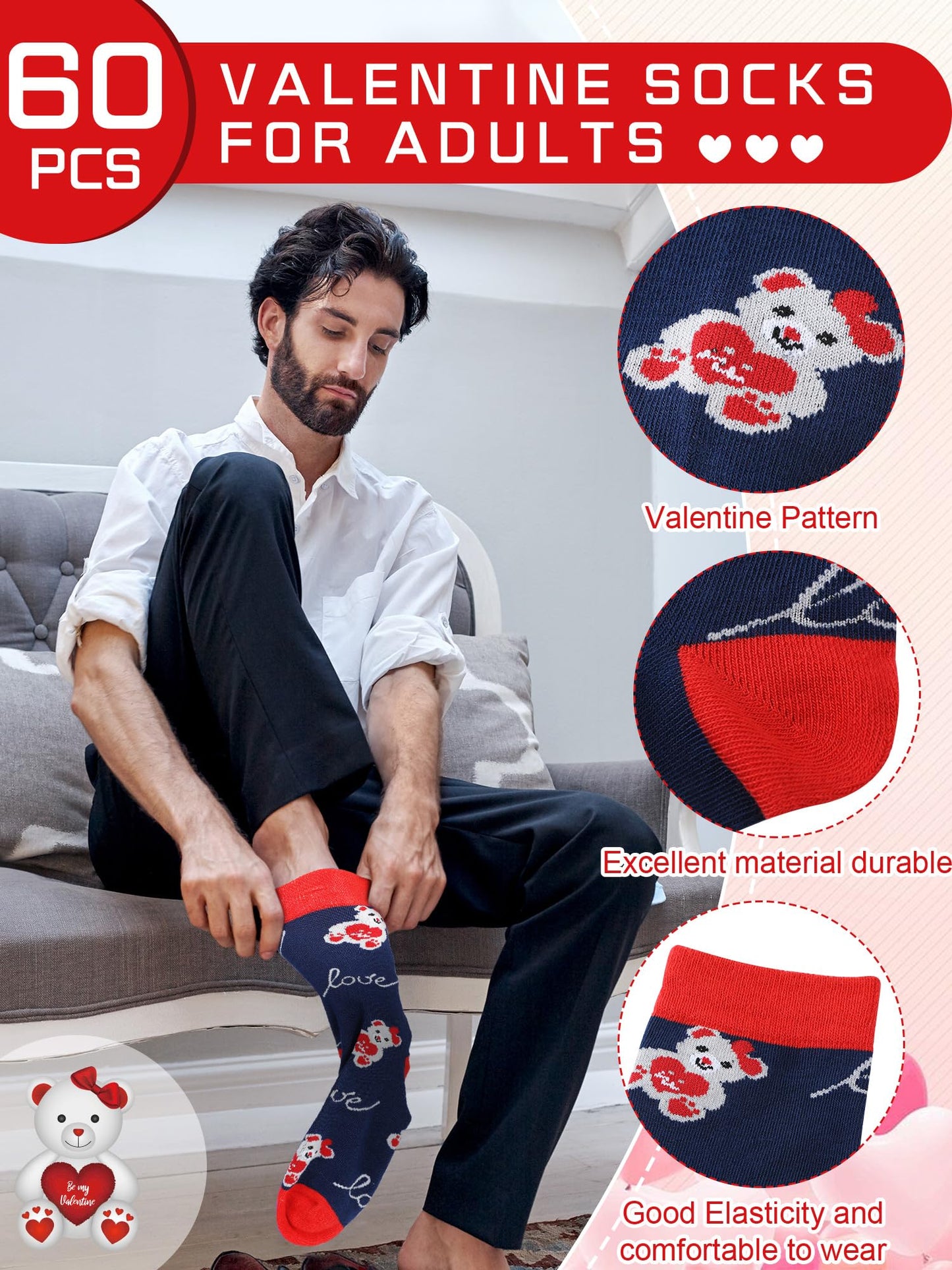 Men's 60 Pair Valentine's Day Socks