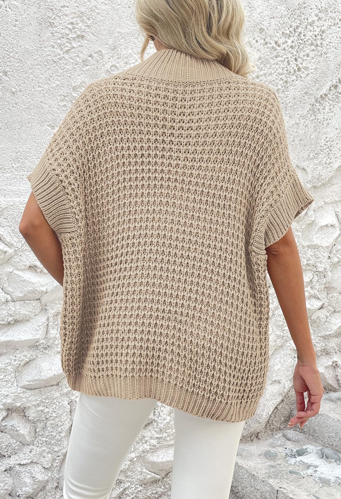 Women's Oversized Batwing Short-Sleeve Mock-Neck Knit Sweater