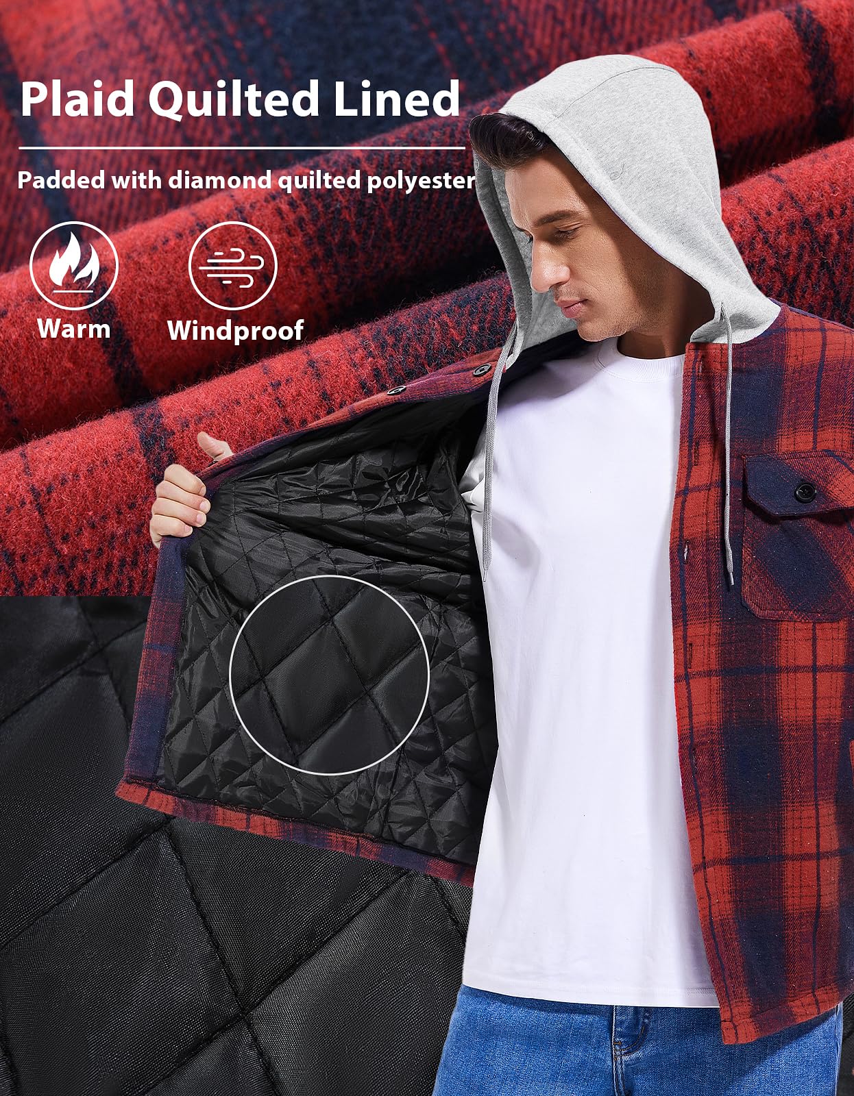 Men's Quilted Lined Flannel Shirt Jacket
