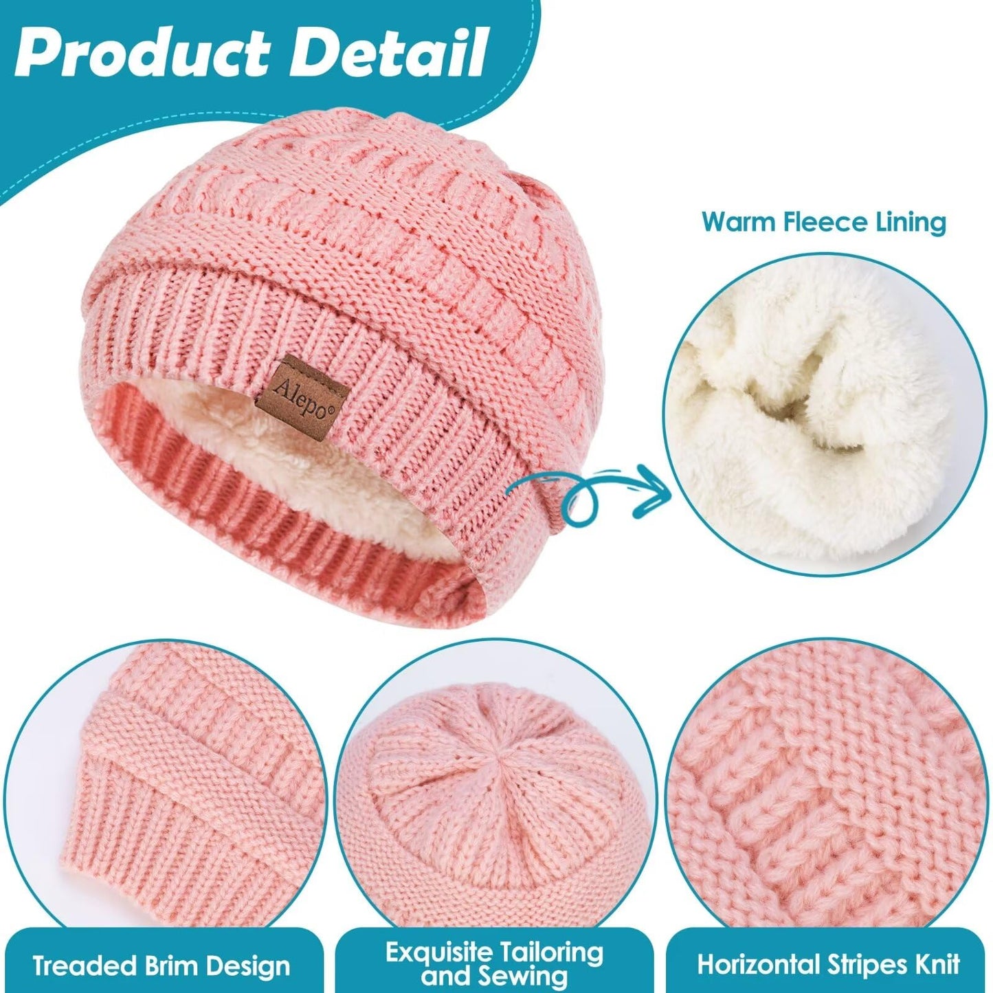 3-Pack Knitted Fleece-lined Baby Beanie Hats