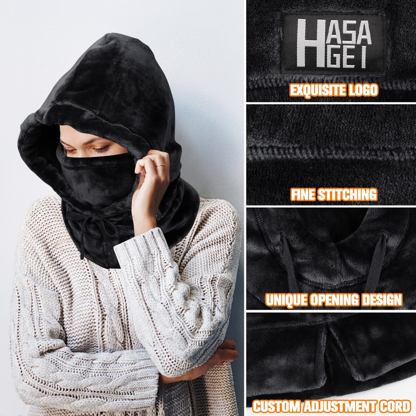 *HASAGEI Ski Mask for Women Balaclava Women Men Windproof Thermal Hood Winter Neck Warmer with Plush Black