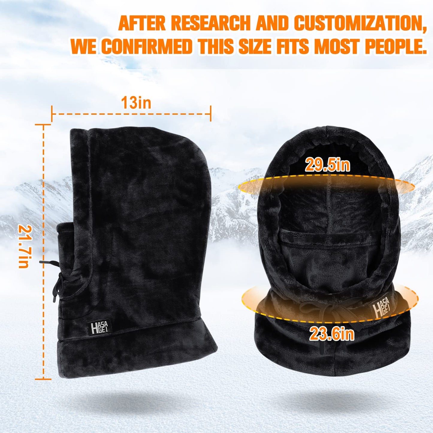 *HASAGEI Ski Mask for Women Balaclava Women Men Windproof Thermal Hood Winter Neck Warmer with Plush Black