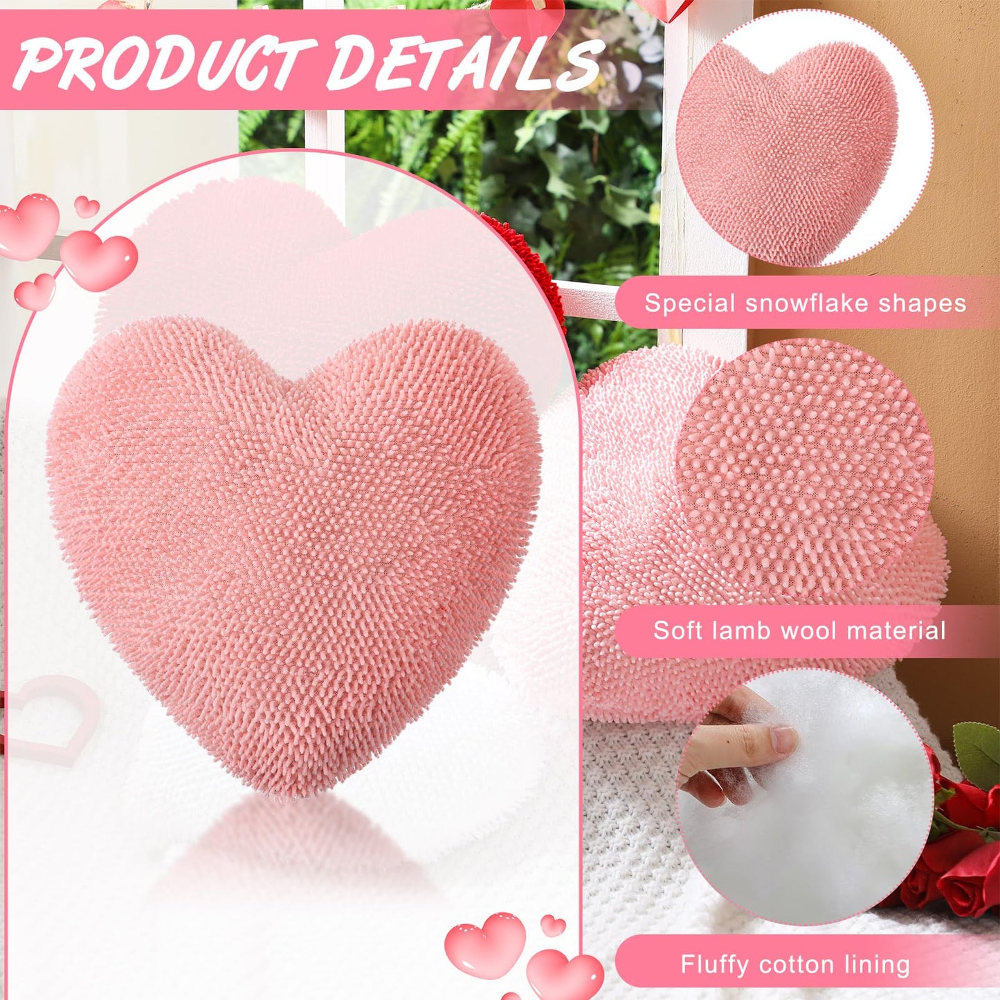 Valentine's Day Heart Shaped Pillows - 3 Piece Set