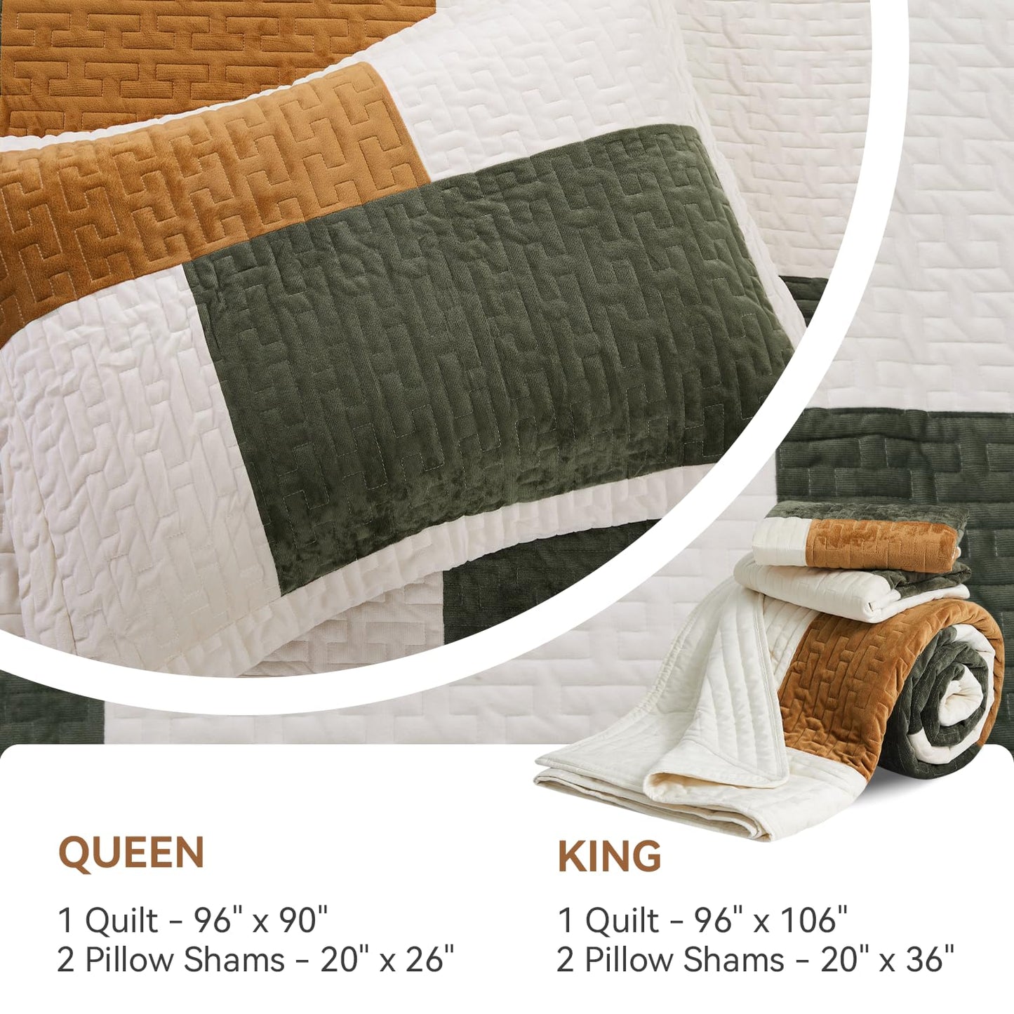 Earth-Tone Patchwork Comforter Set with Matching Pillow Cases
