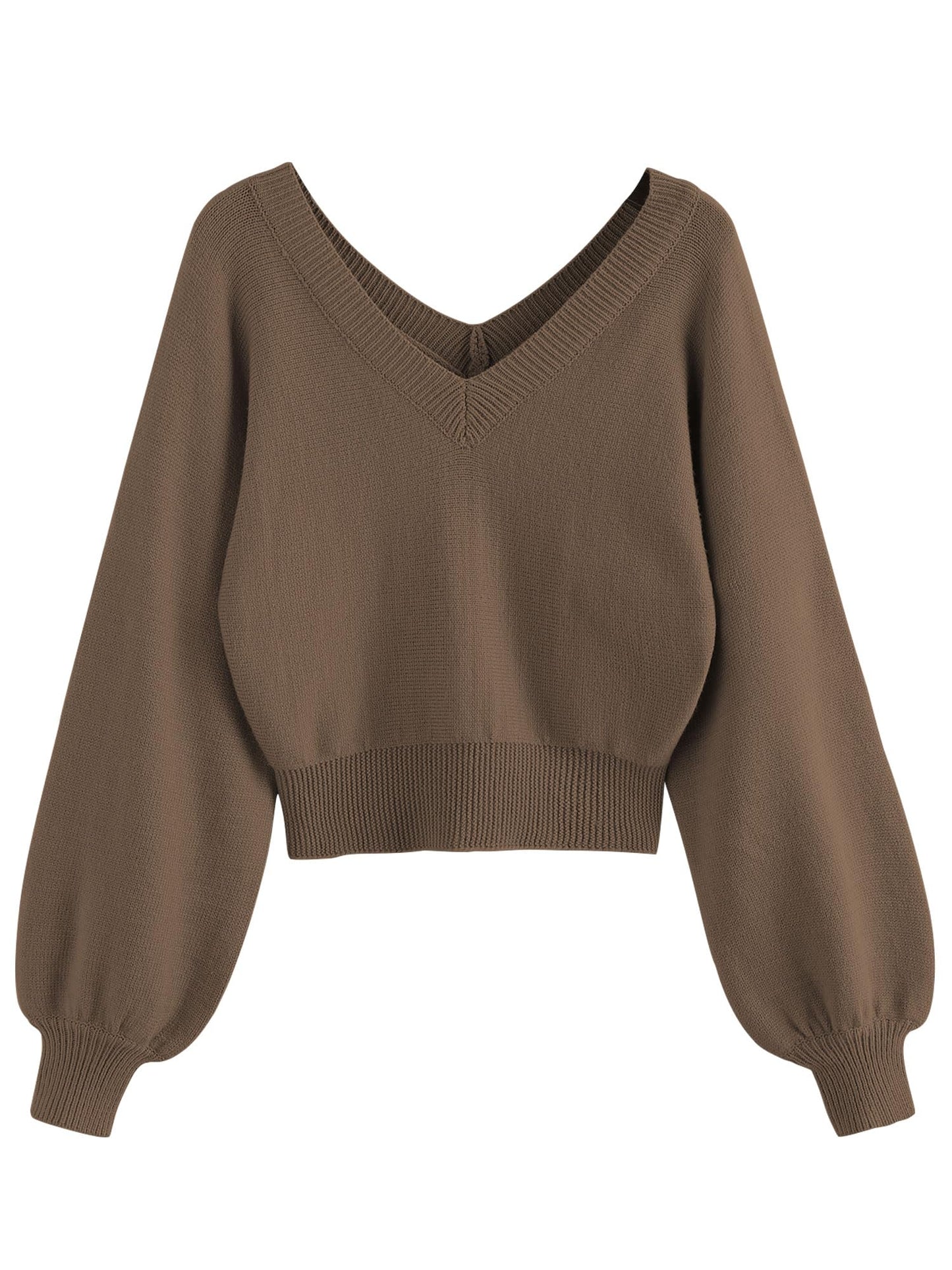 Women's Cropped V-Neck Long Sleeve Sweater