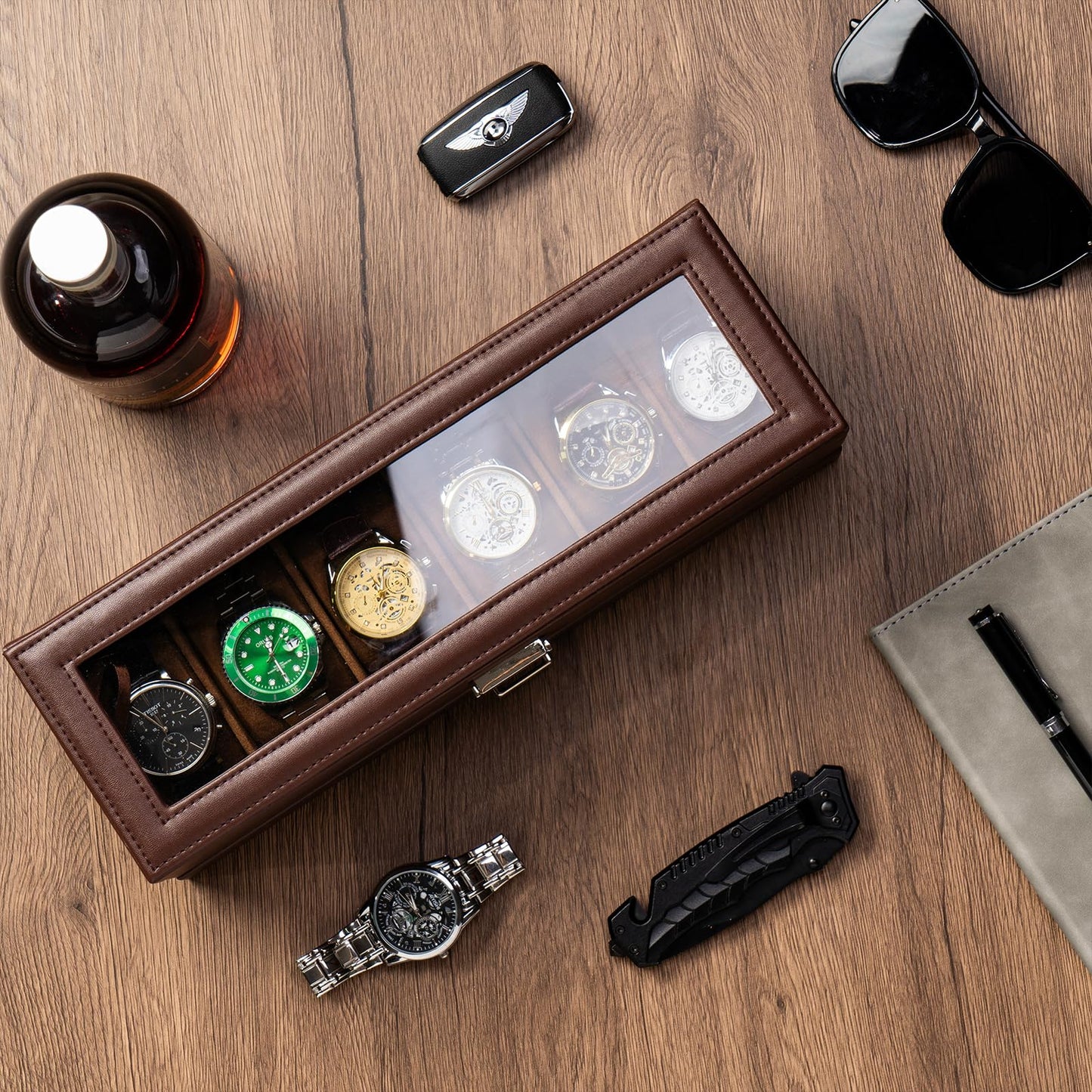 Watch Display Case with 6 Slots and Drawer
