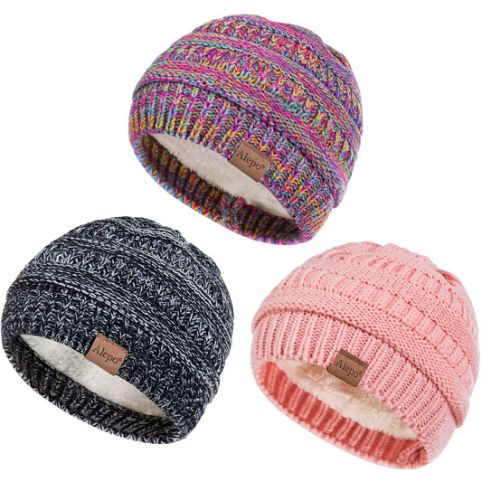 3-Pack Knitted Fleece-lined Baby Beanie Hats
