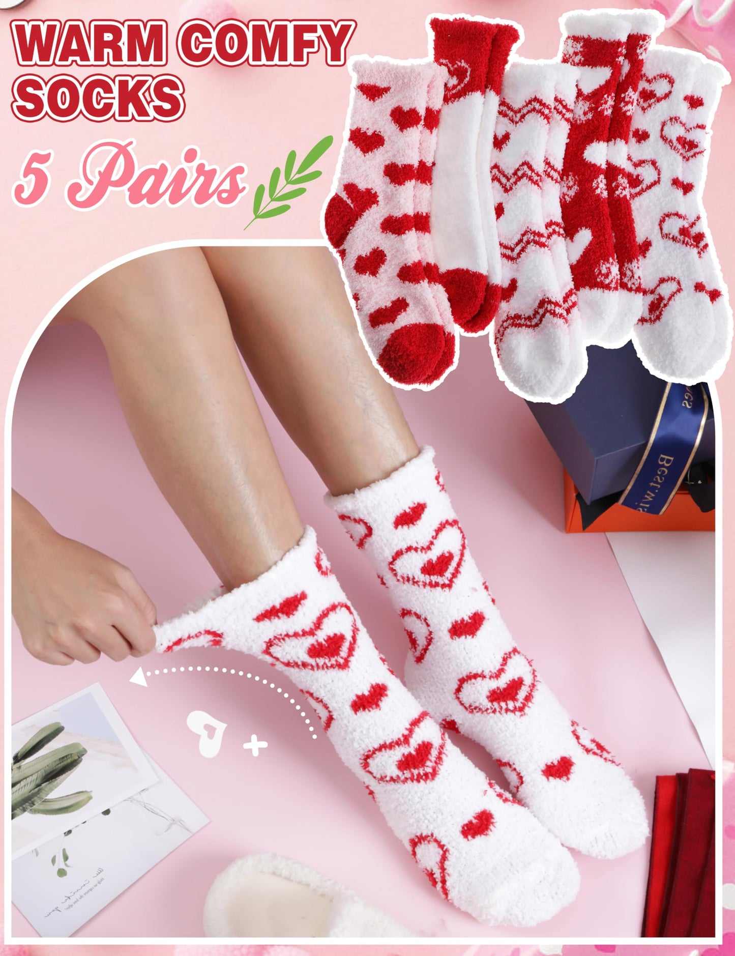 Women's Fuzzy Valentine's Day Socks - 5 Pairs