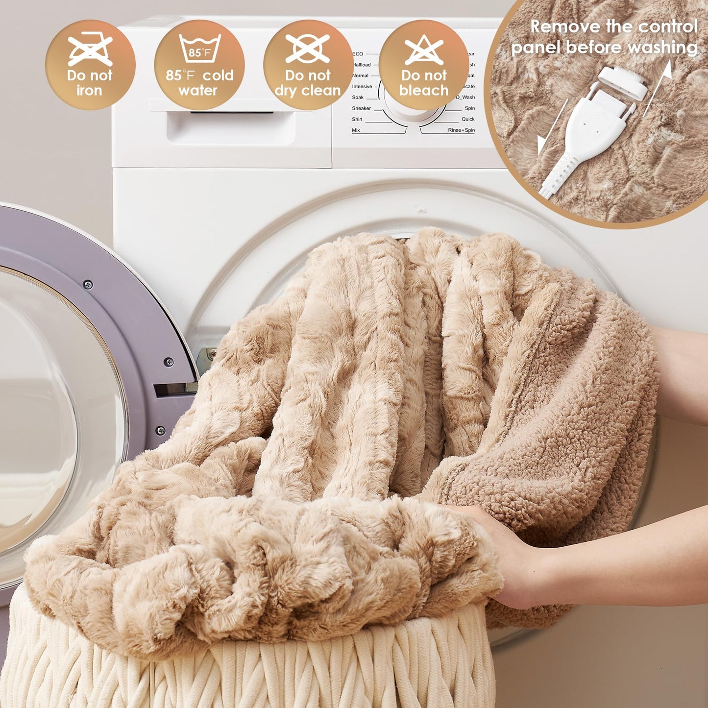 Heated Faux Fur Throw Blanket - 9 Settings, 50" x 60"