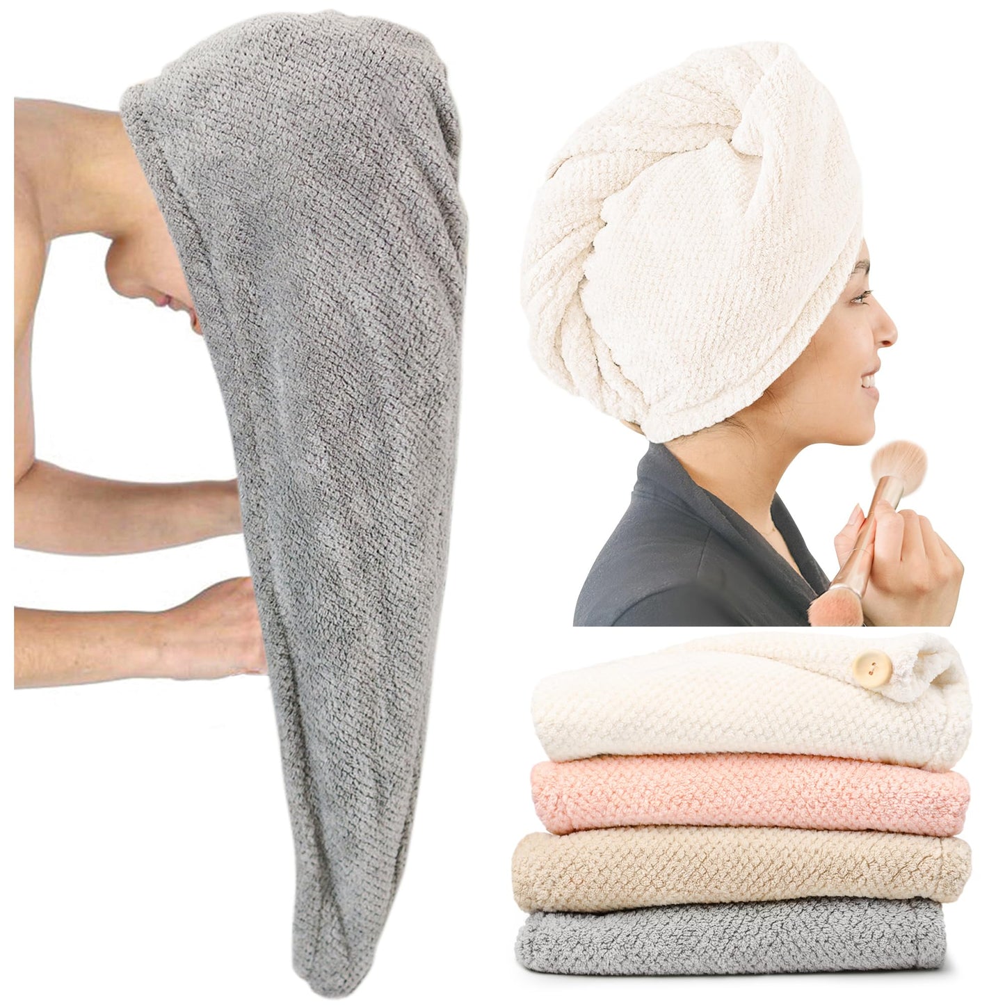 Extra Large Microfiber Hair Towel Wrap - 4 Pack
