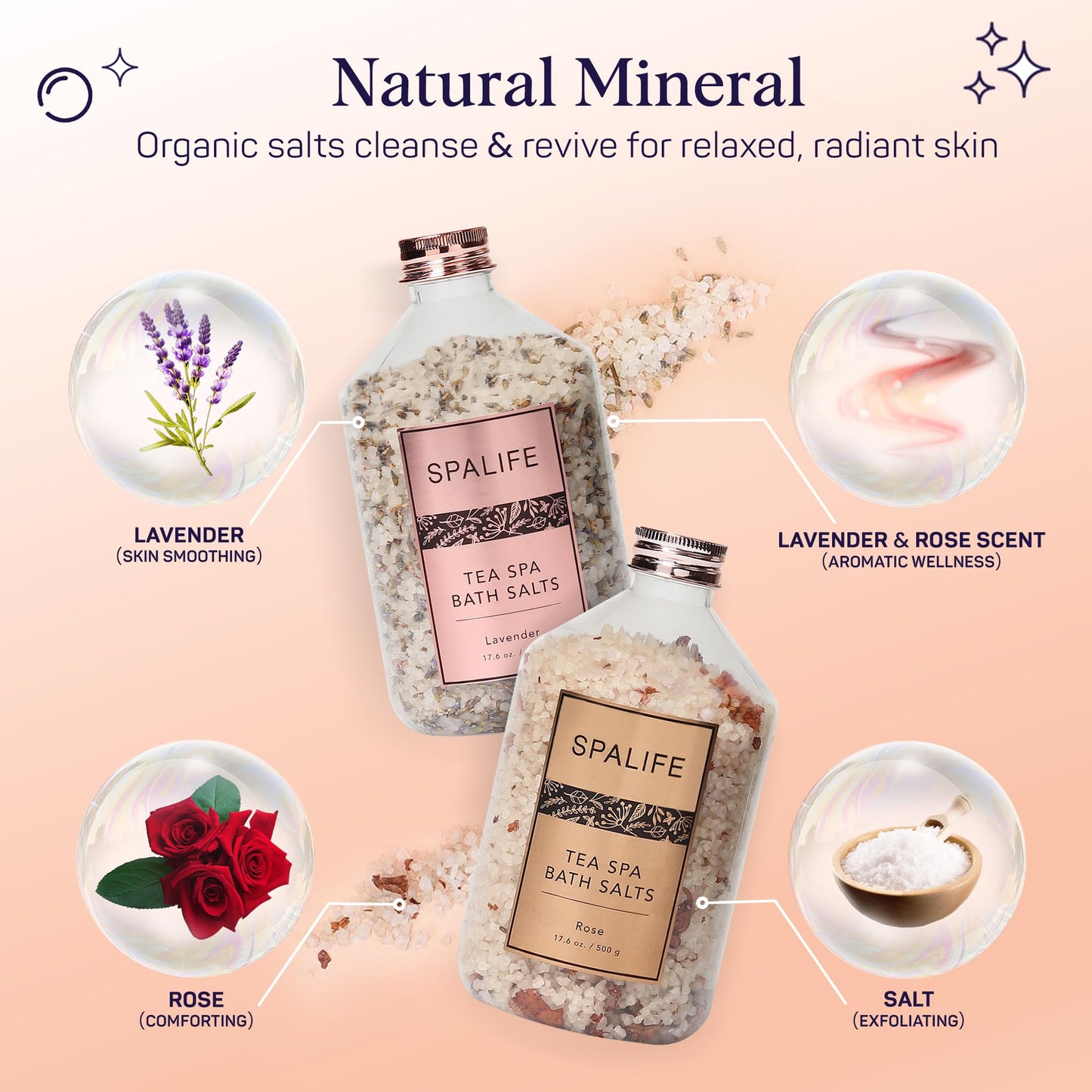 Spa Petal-Infused Effervescent Mineral Bath Salts - Lavender & Rose, 2-Pack