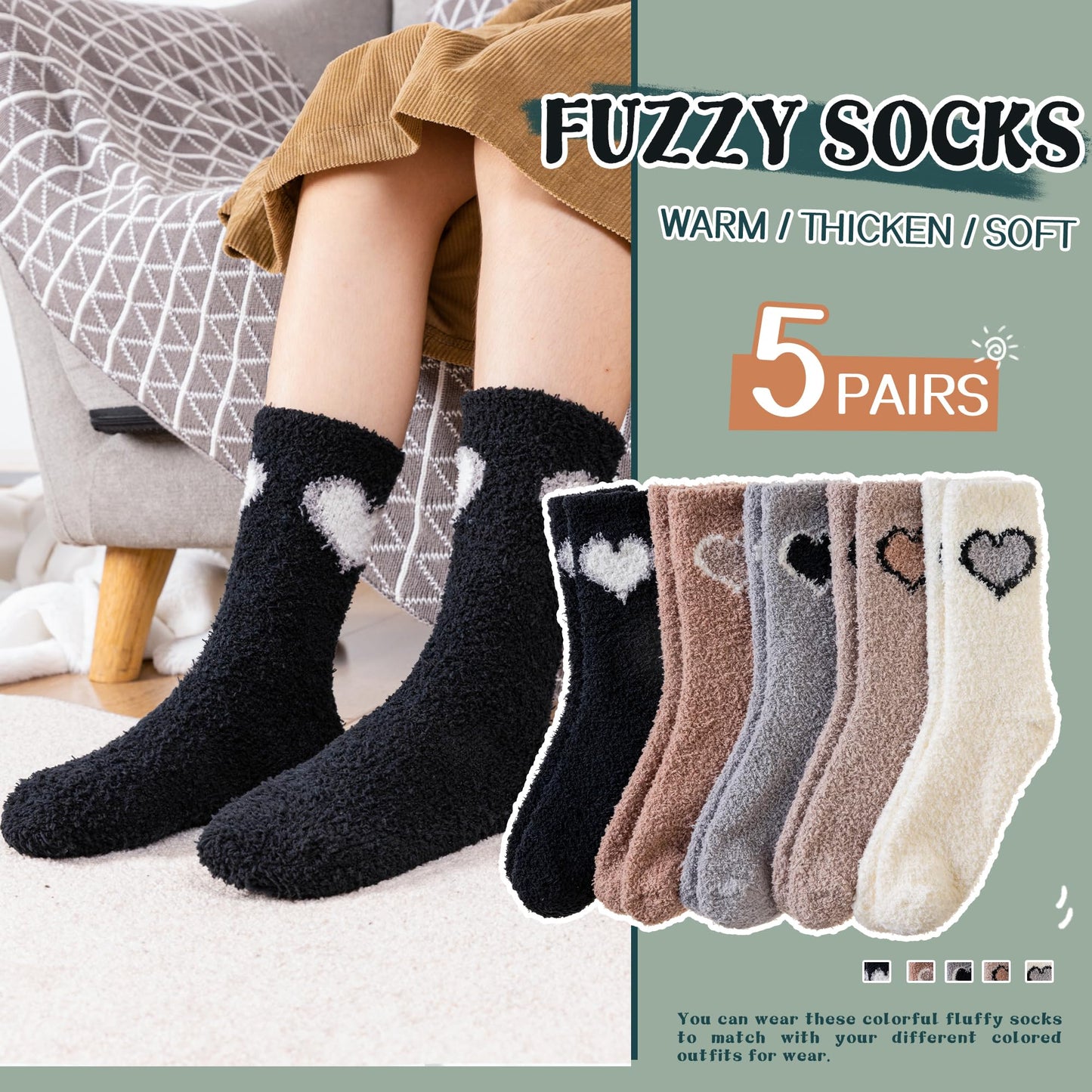 Women's Neutral Color Fuzzy Socks - 5 Pairs