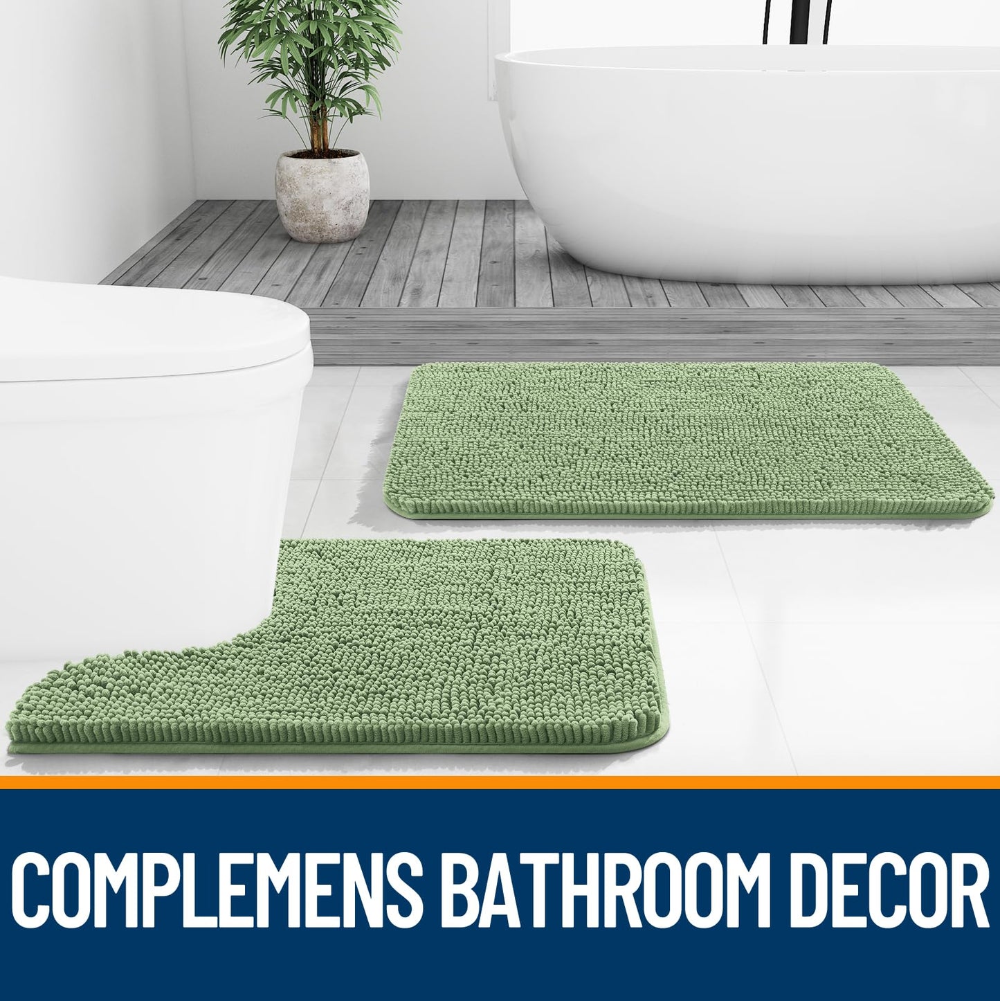 *OLANLY Bathroom Rugs 36x24, Extra Soft Absorbent Chenille Bath Rugs, Rubber Backing Quick Dry, Machine Washable Bath Mats for Bathroom Floor, Tub and Shower, Home Decor Accessories, Sage Green