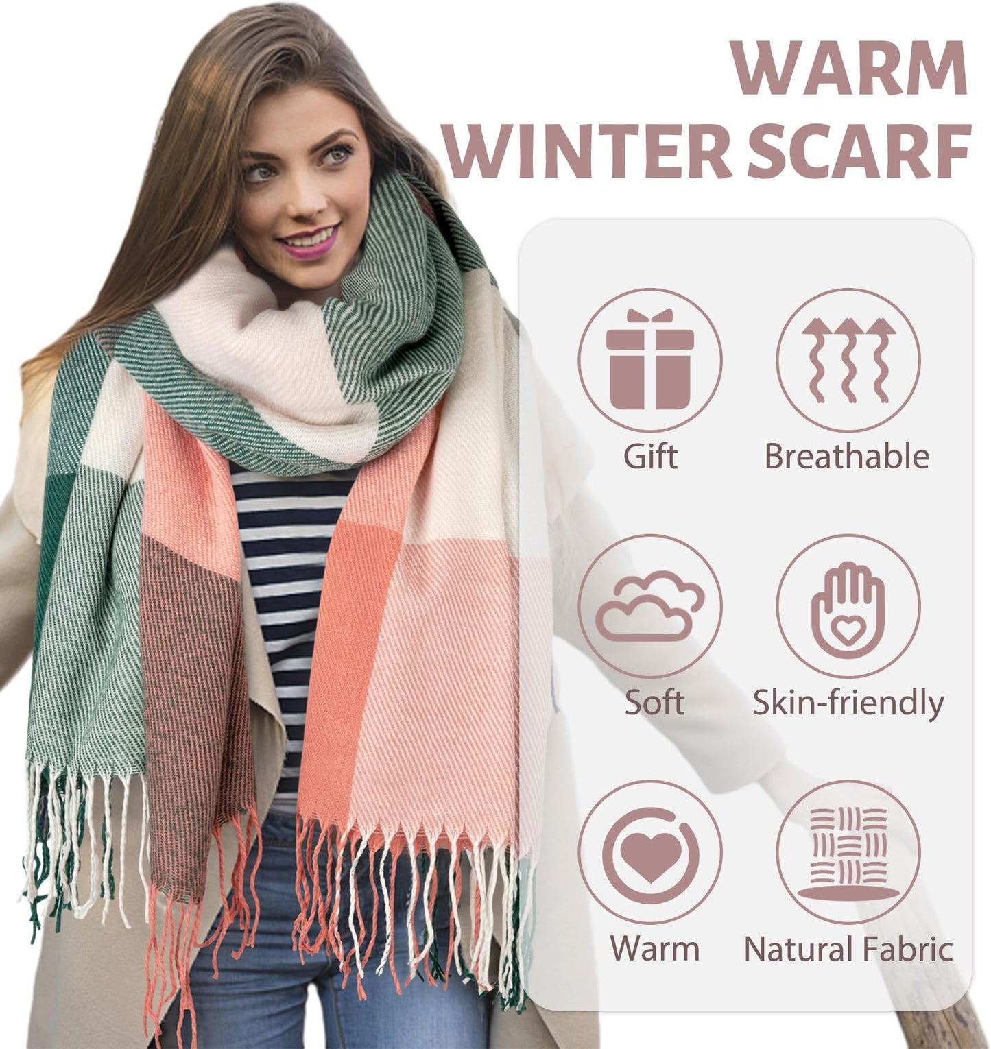 Women's Long Plaid Blanket Scarf