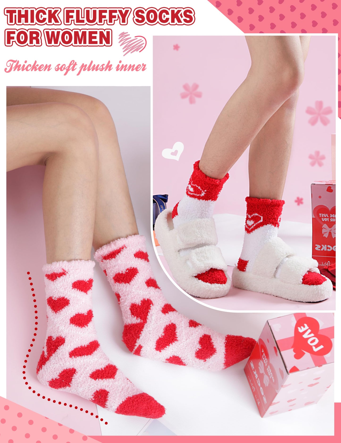 Women's Fuzzy Valentine's Day Socks - 5 Pairs