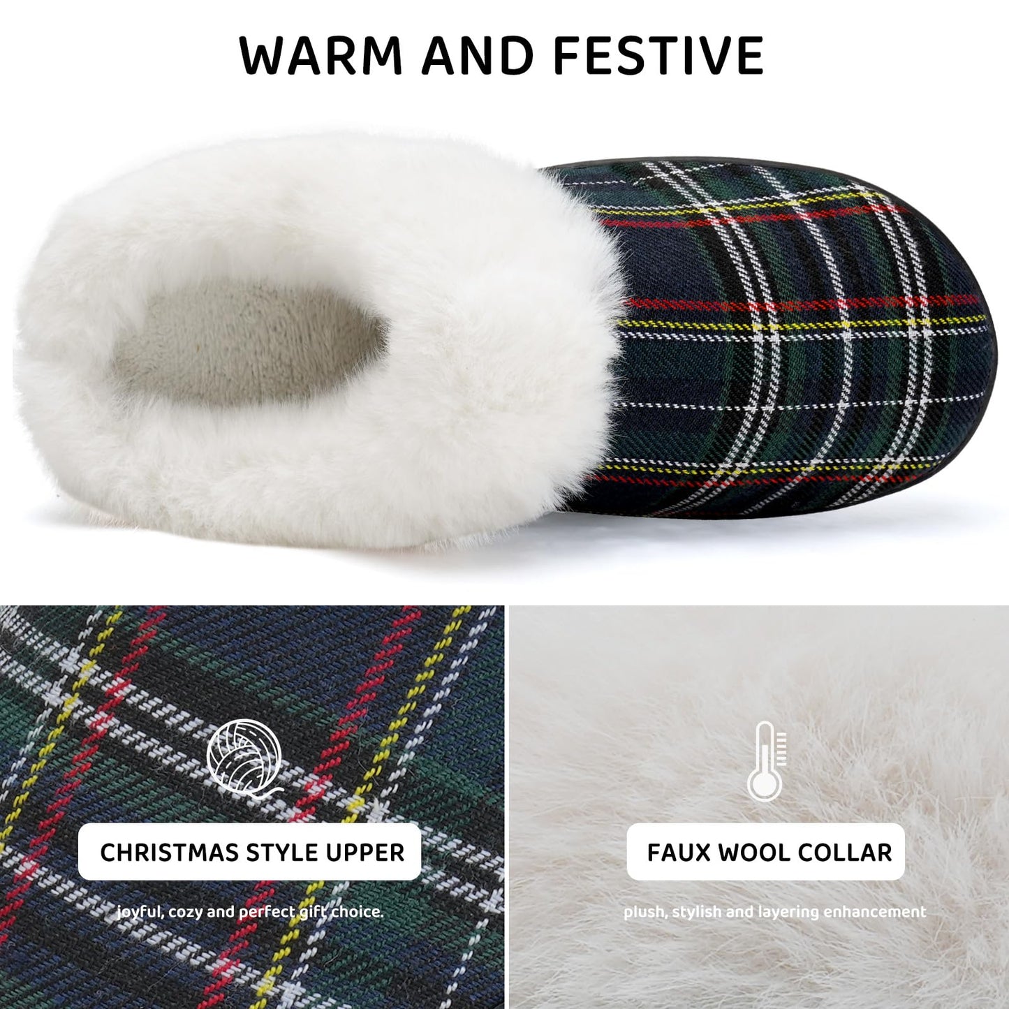 Women's Knitted Fur Collar Slippers with Anti-Skid Soles
