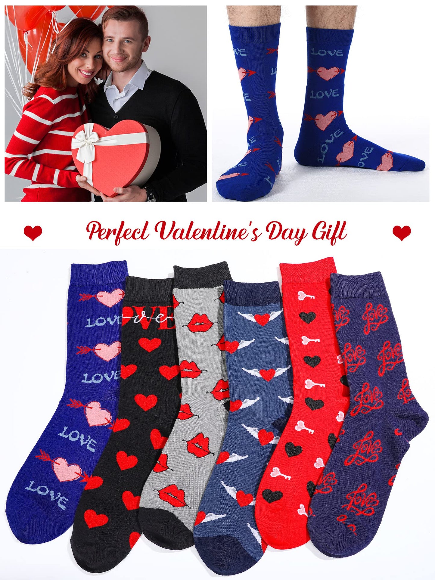 Valentine's Day Socks for Men - 6 Pairs