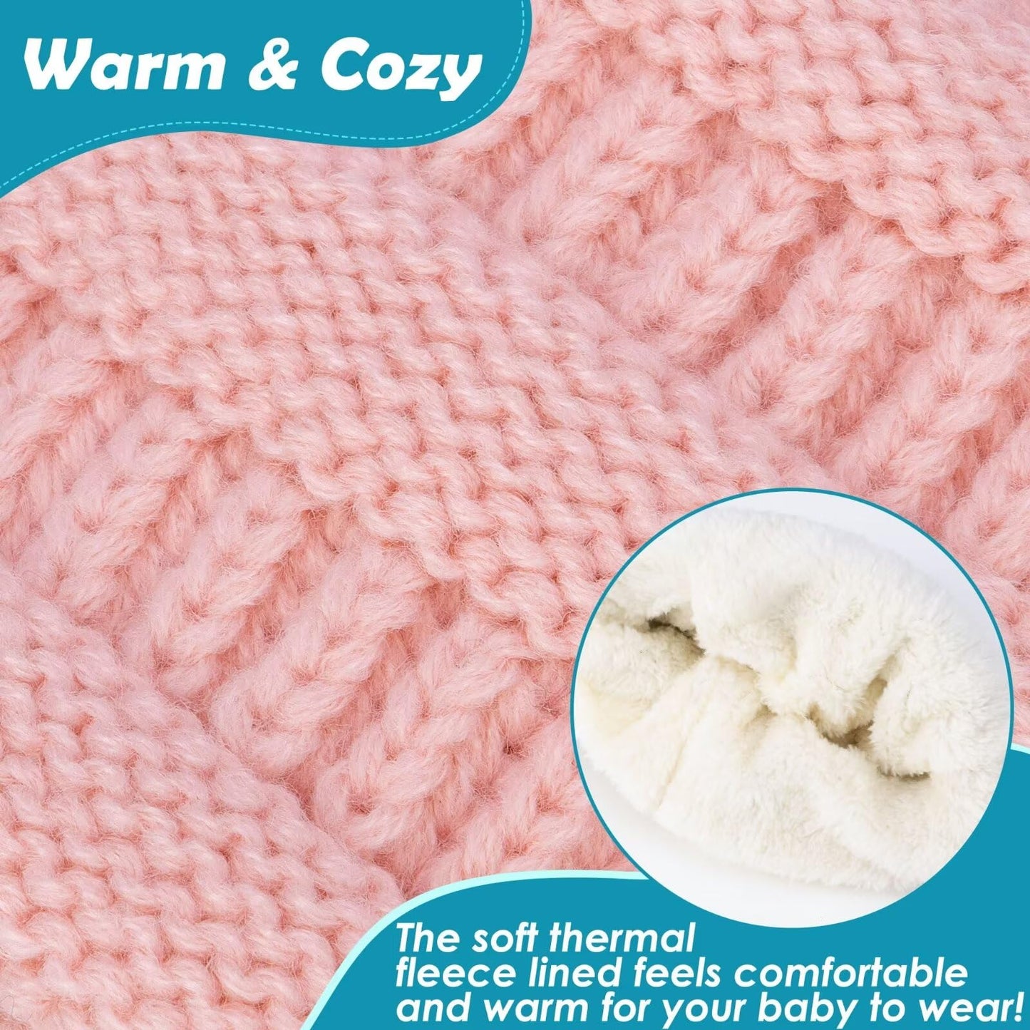 3-Pack Knitted Fleece-lined Baby Beanie Hats