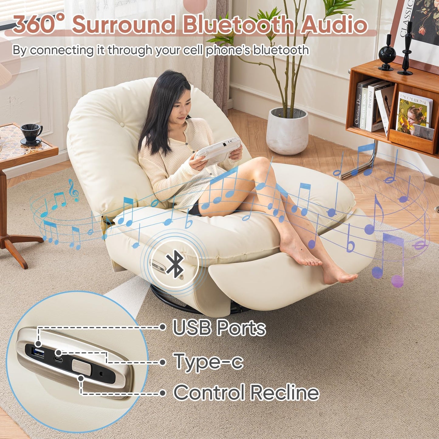 Oversized Electric Recliner with 360 Swivel
