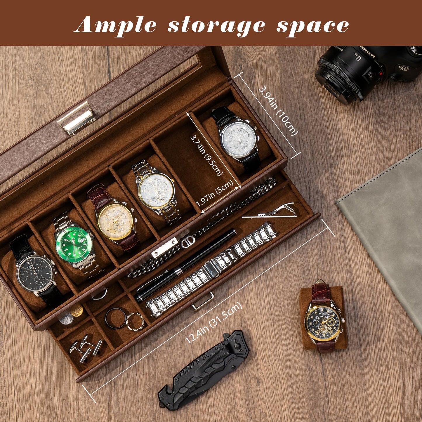 Watch Display Case with 6 Slots and Drawer