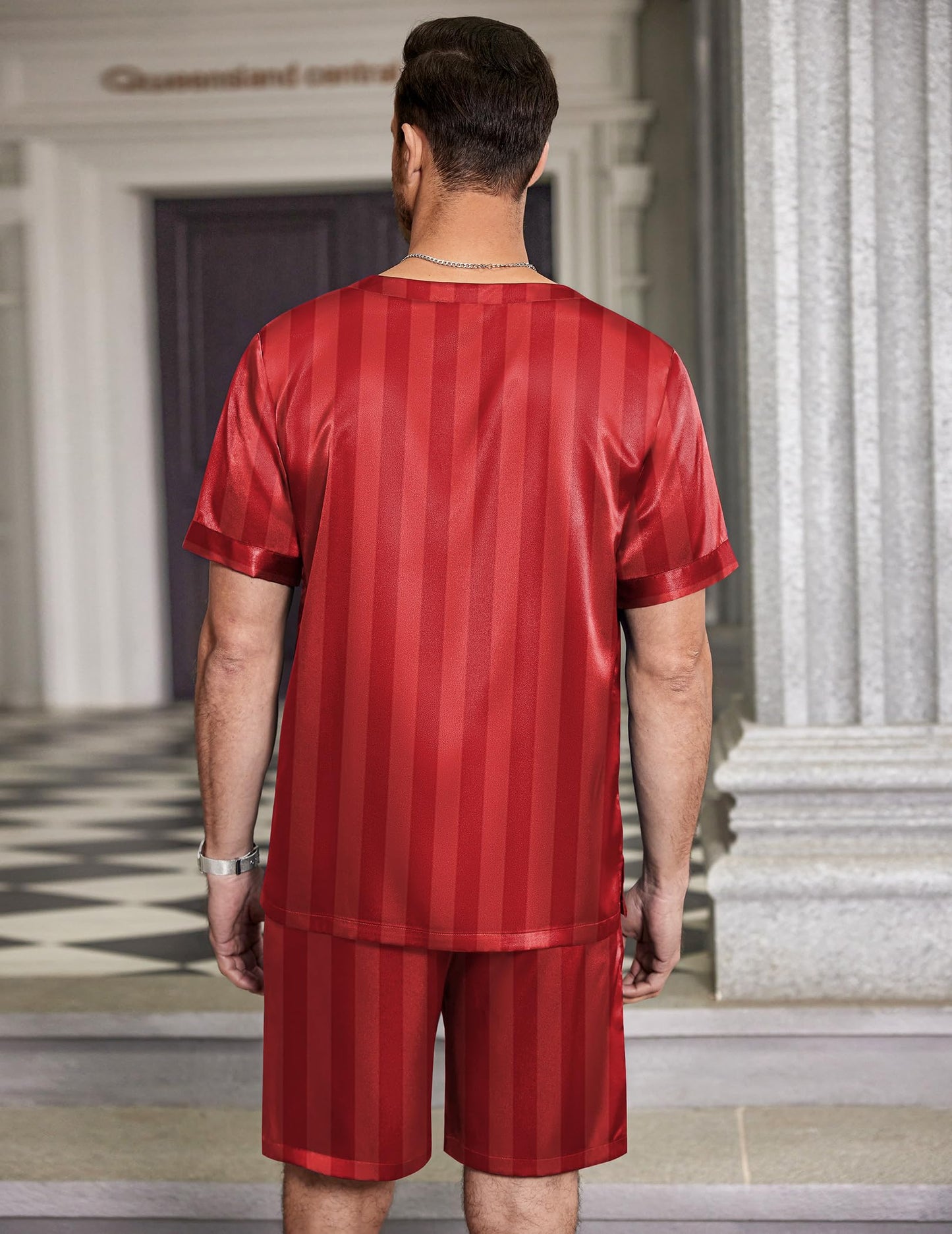 Men's Striped Satin Loungewear Set - 2 Piece