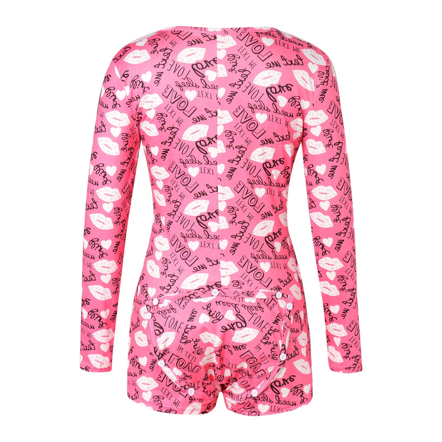 Women's 'Pink Kisses' Long Sleeve Onesie Pajama Romper
