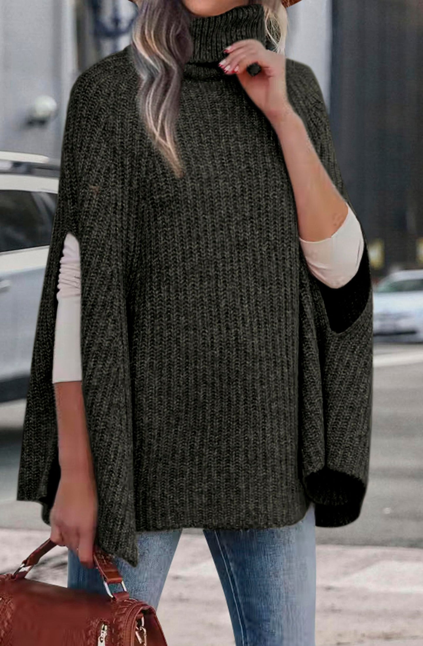 Women's Turtleneck Poncho-Style Sweater
