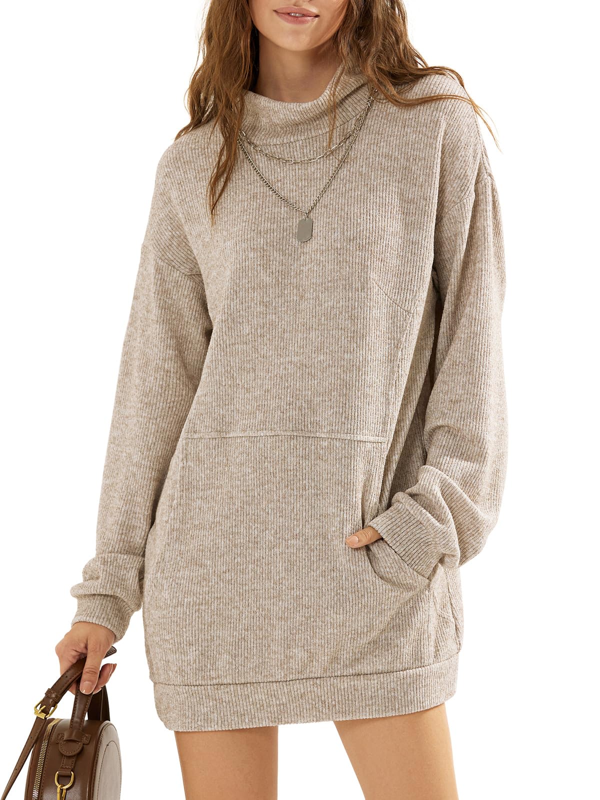 Women's Oversized Long Sweater Dress with Pockets
