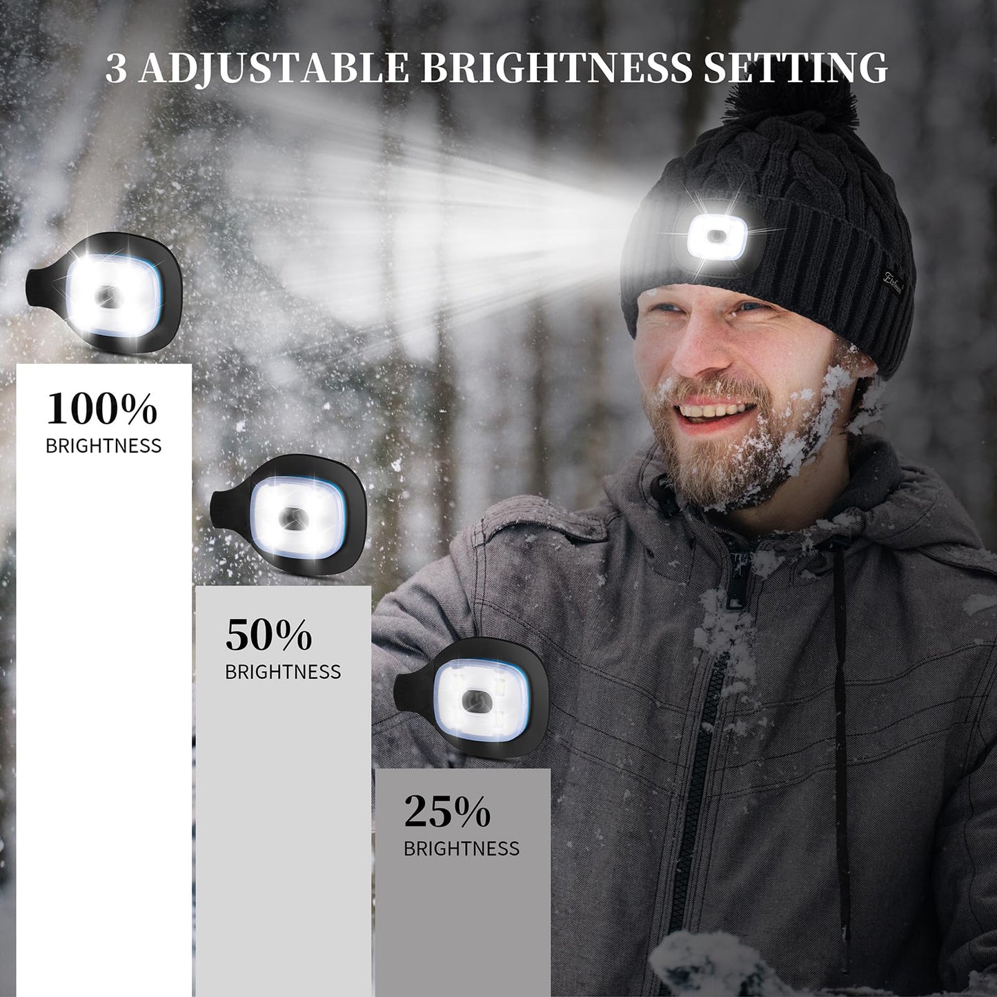 Unisex Winter Beanie with LED Light and Poof