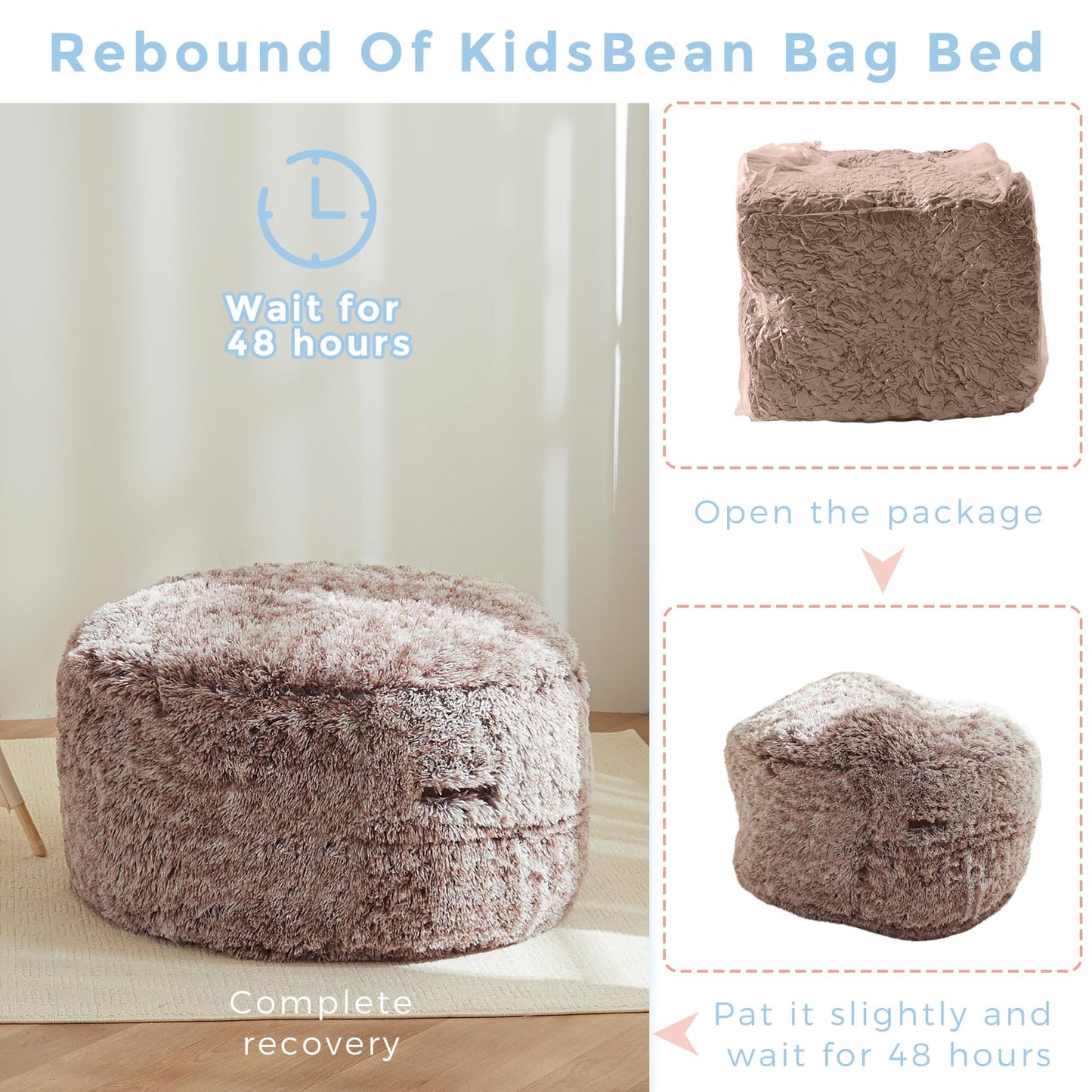 MAXYOYO Bean Bag Chair Bed for Kids, Plush Convertible Bean Bag Folds from Lazy Chair to Floor Mattress Bed, Stuffed Floor Sofa Couch for Boys and Girls, Machine Washable, Coffee