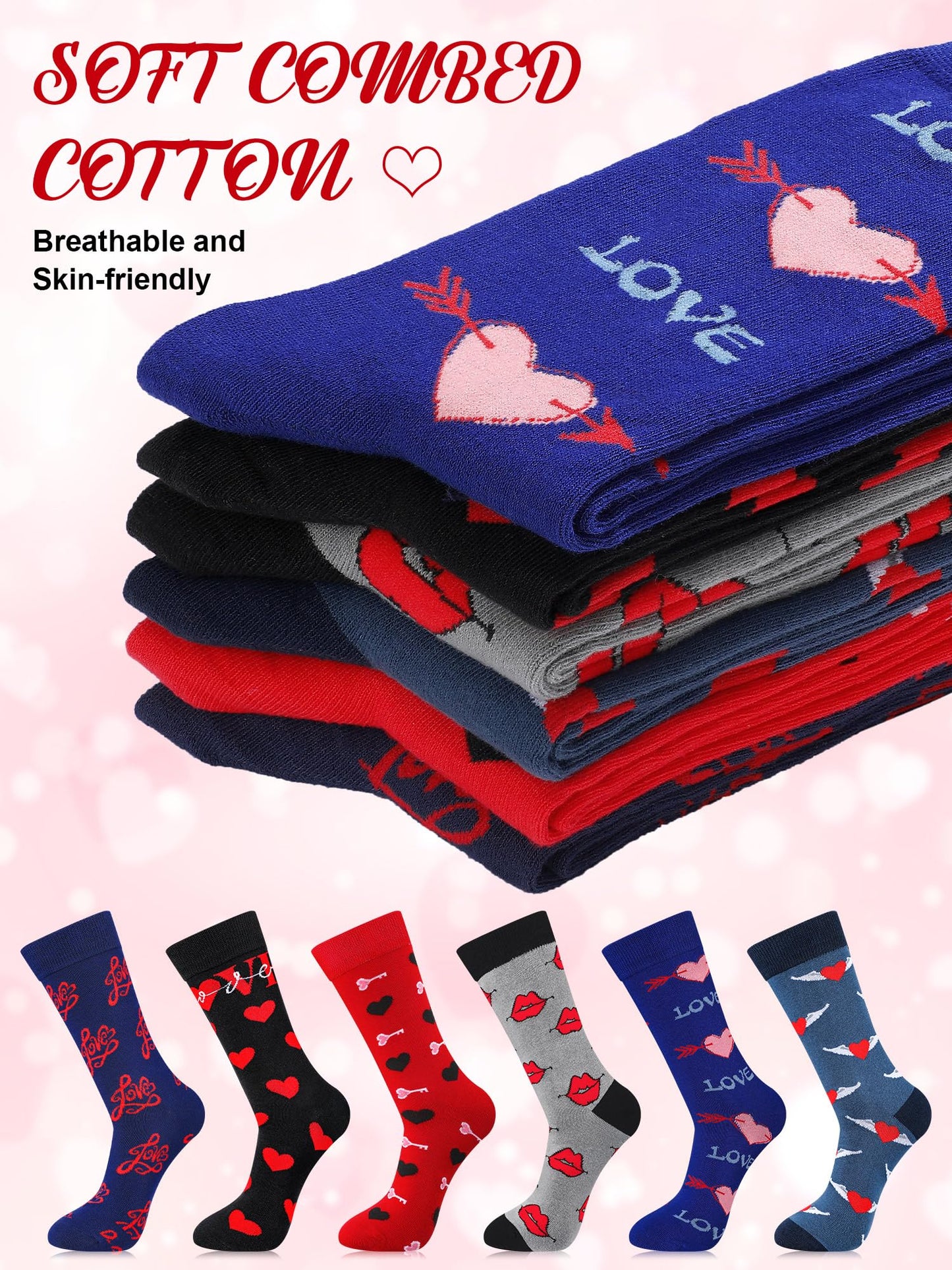 Valentine's Day Socks for Men - 6 Pairs