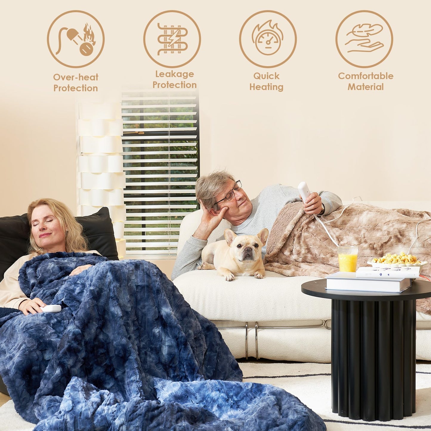 Heated Faux Fur Throw Blanket - 9 Settings, 50" x 60"