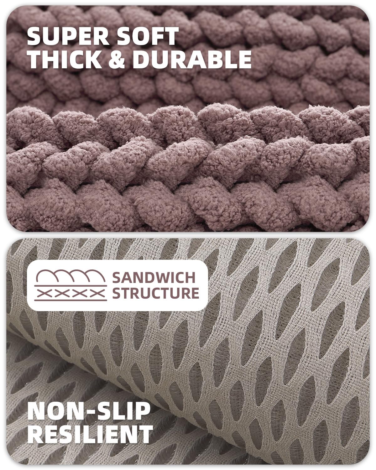 *Color&Geometry Chenille Bathroom Rugs 17x30, Brown- Super Absorbent, Non Slip, Ultra Soft, High Pile Thick Bath Mat, Bath Rug for Restroom Floor, Outside Shower/Tub, Laundry Room