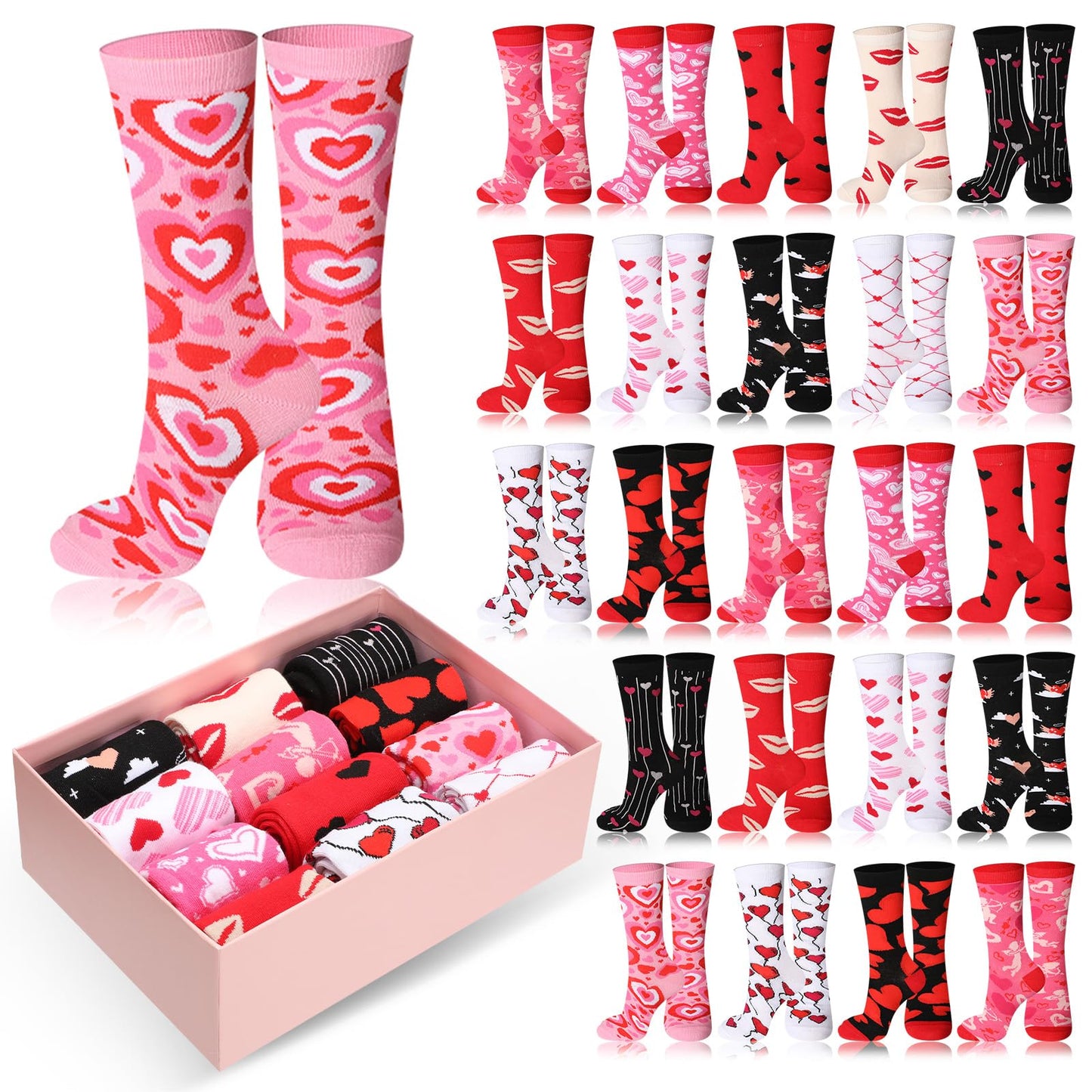 Women's Valentine's Day Socks with Gift Box- 24 Pairs