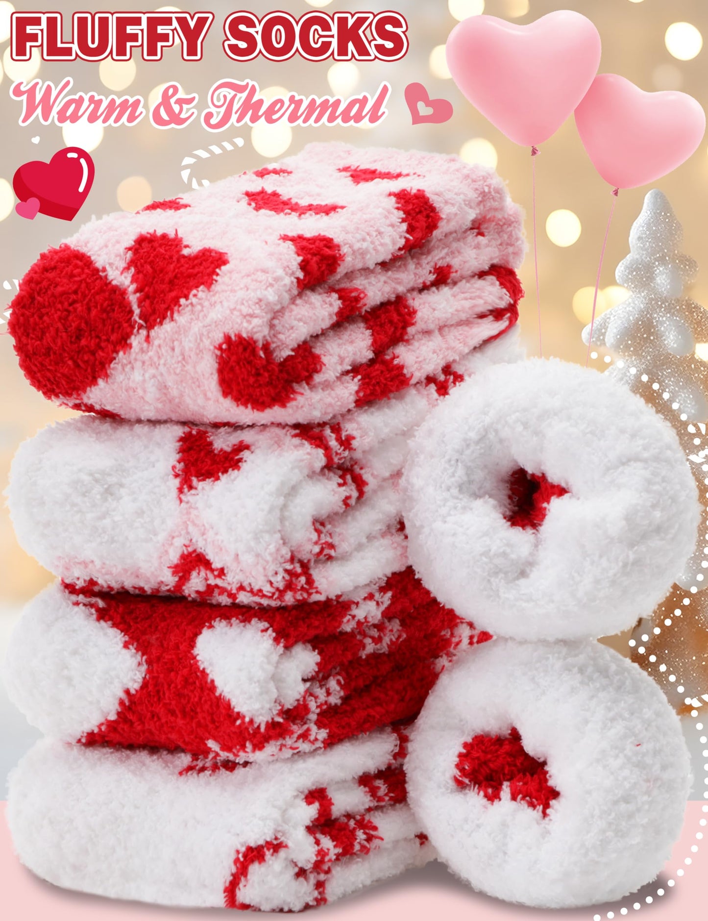 Women's Fuzzy Valentine's Day Socks - 5 Pairs