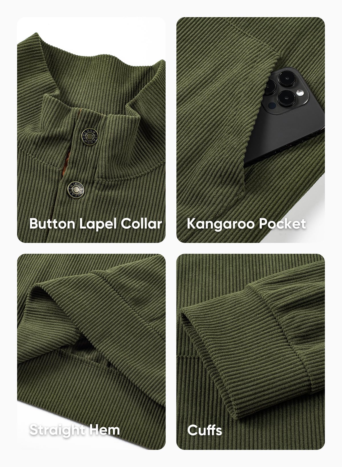 Men's Long Sleeve 1/4 Button Corduroy Pullover Sweater
