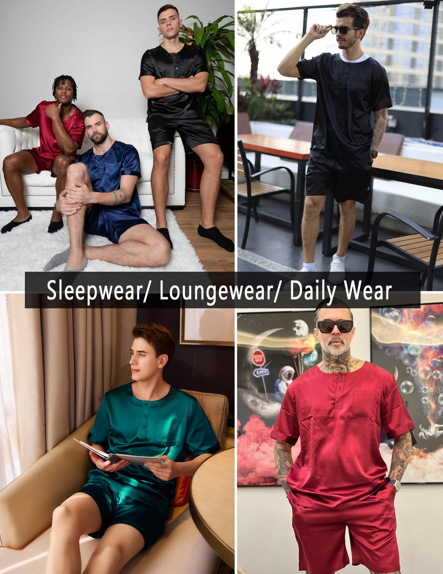 Men's Striped Satin Loungewear Set - 2 Piece