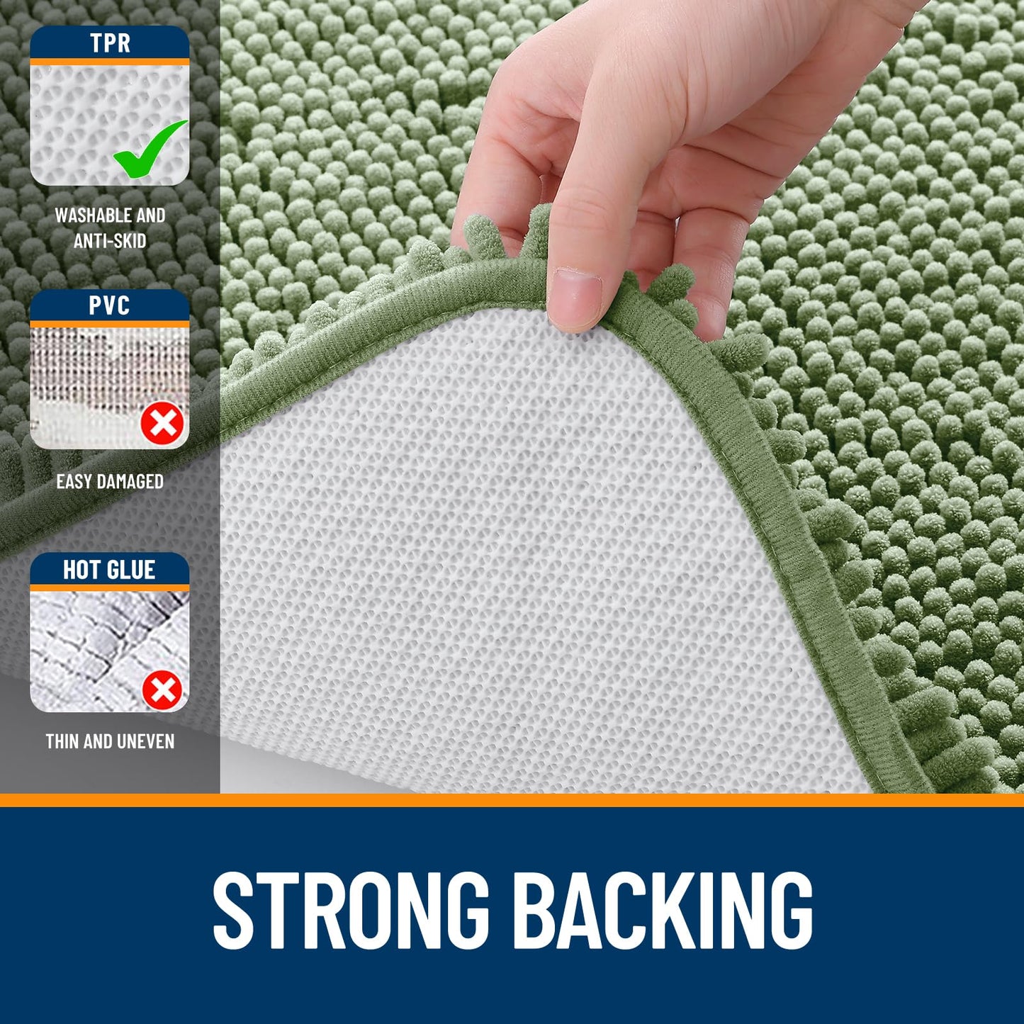 *OLANLY Bathroom Rugs 36x24, Extra Soft Absorbent Chenille Bath Rugs, Rubber Backing Quick Dry, Machine Washable Bath Mats for Bathroom Floor, Tub and Shower, Home Decor Accessories, Sage Green