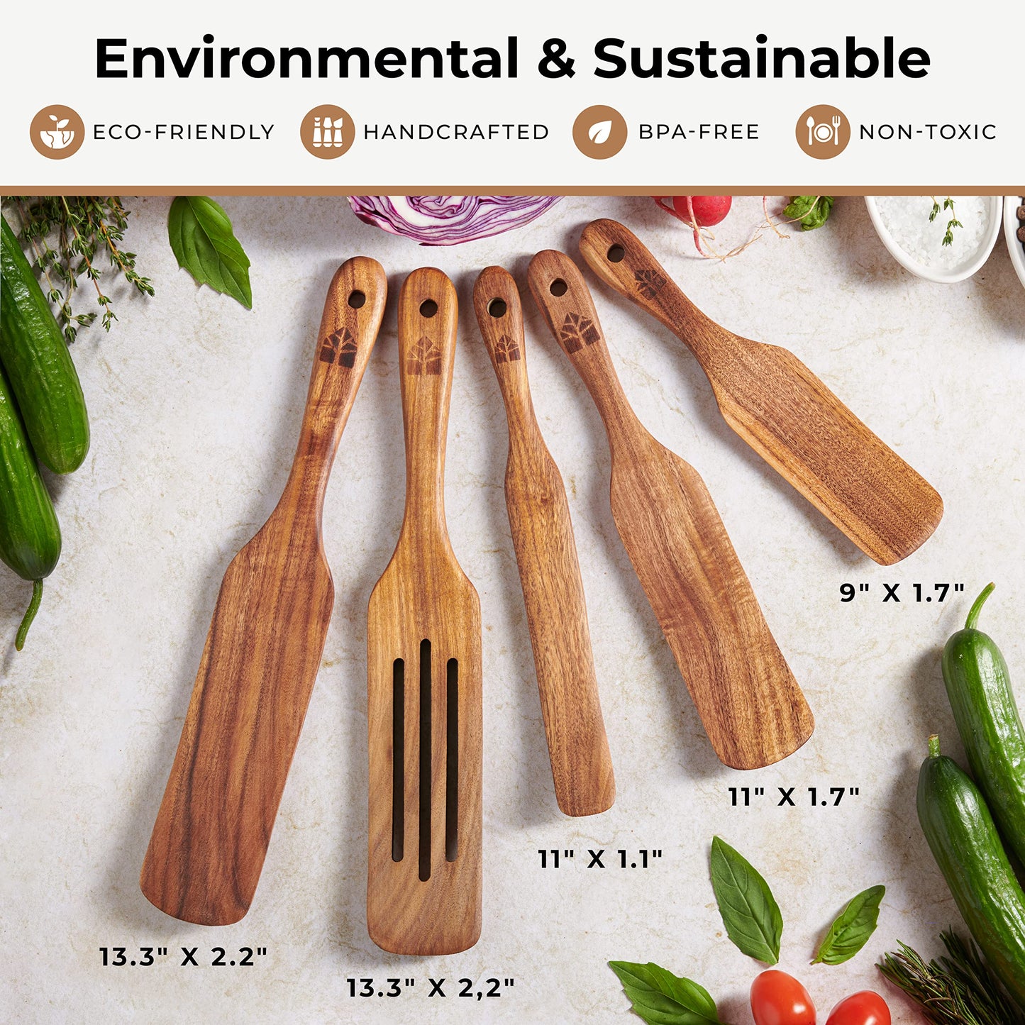 Wooden Spurtle Set, Teak Spurtle Spatula Set of 5, Spurtles Kitchen Tools Wooden – Non Stick Cookware for Serving, Stirring, Mixing, Scraping, Scooping