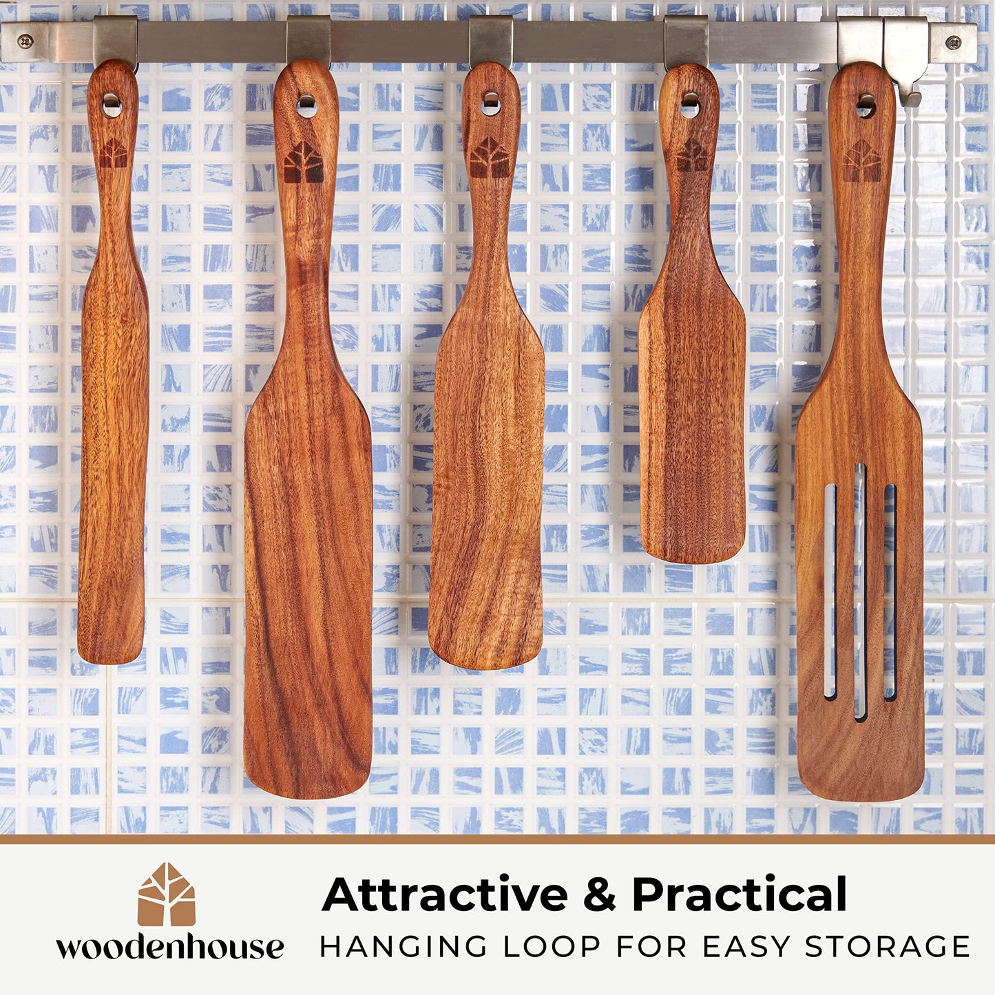 Wooden Spurtle Set, Teak Spurtle Spatula Set of 5, Spurtles Kitchen Tools Wooden – Non Stick Cookware for Serving, Stirring, Mixing, Scraping, Scooping