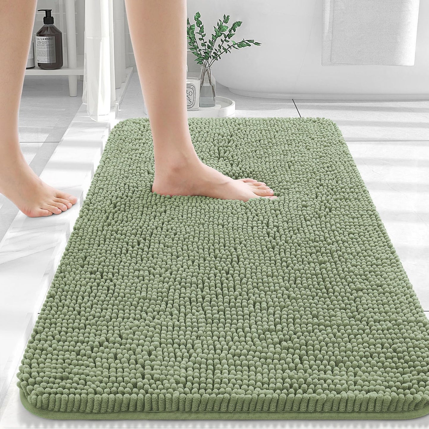 *OLANLY Bathroom Rugs 36x24, Extra Soft Absorbent Chenille Bath Rugs, Rubber Backing Quick Dry, Machine Washable Bath Mats for Bathroom Floor, Tub and Shower, Home Decor Accessories, Sage Green