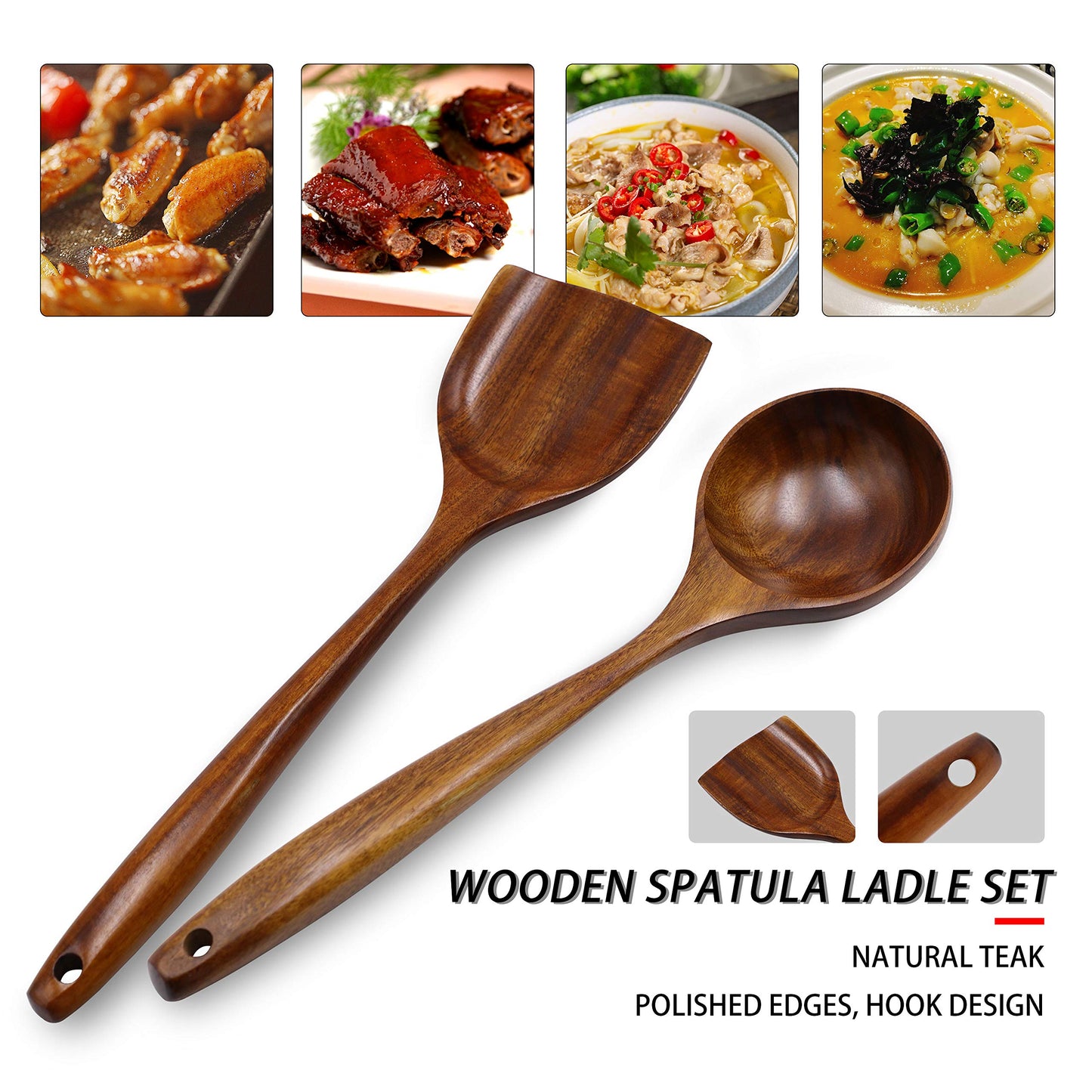 Wooden FJNATINH Wooden Wok Spatula Ladle Tool Set, 14inch Long Handle Wooden Spatula for Wok, Teak Wooden Wok Spatula