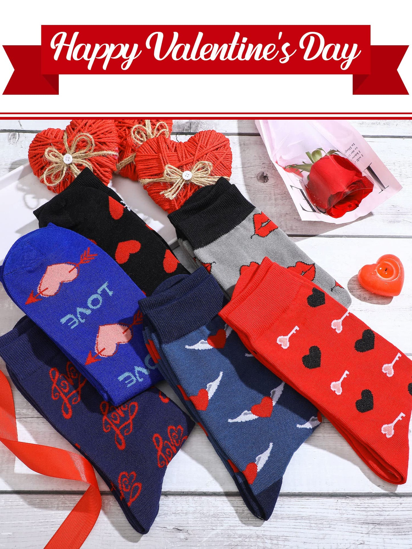 Valentine's Day Socks for Men - 6 Pairs